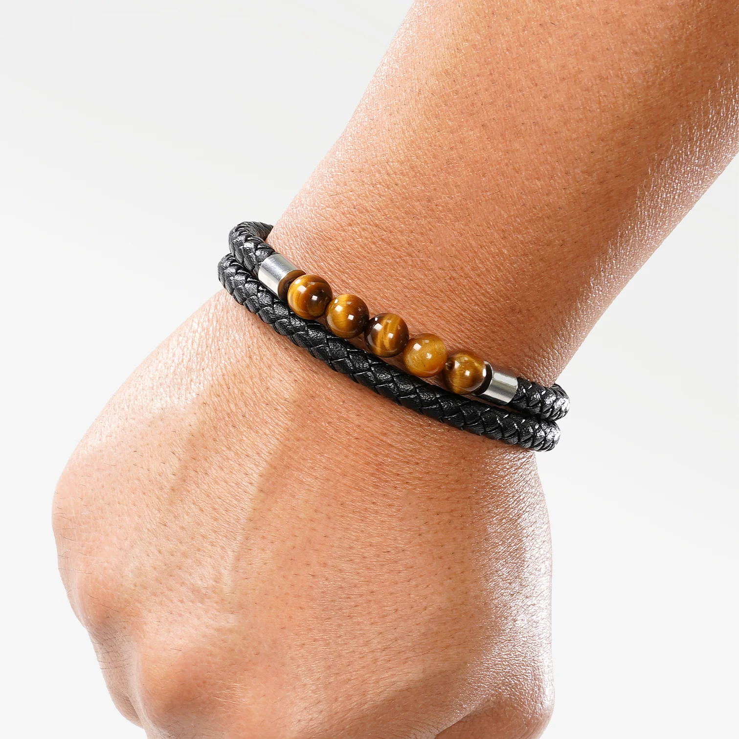 Black 5 Wood Beads Leather Bracelet - Image 3