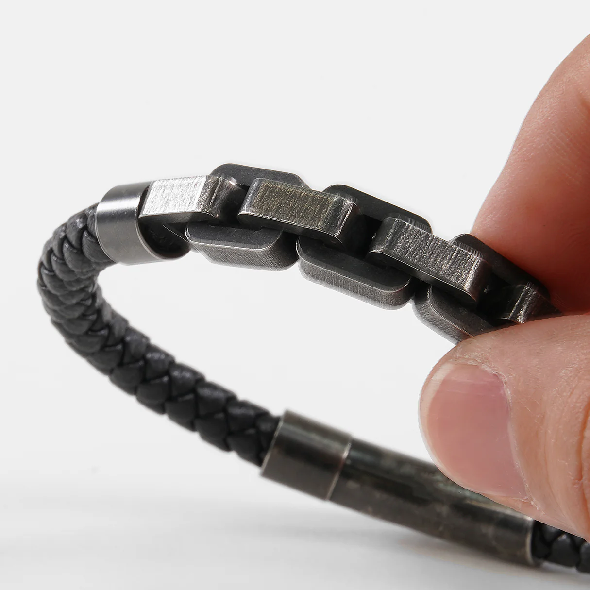 Black Box Chain Leather Bracelet - Image 4