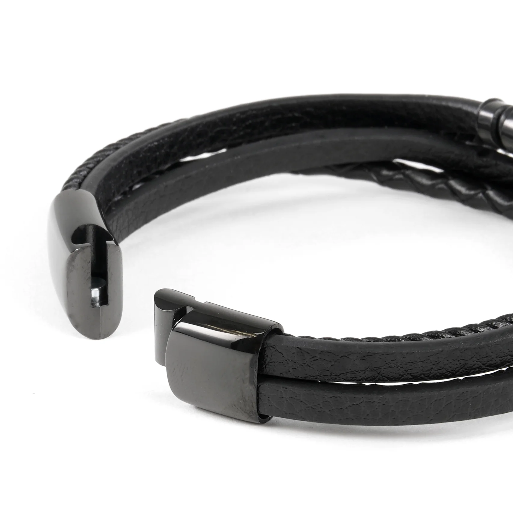 Black Leather 4 in 1 Bracelet - Image 3