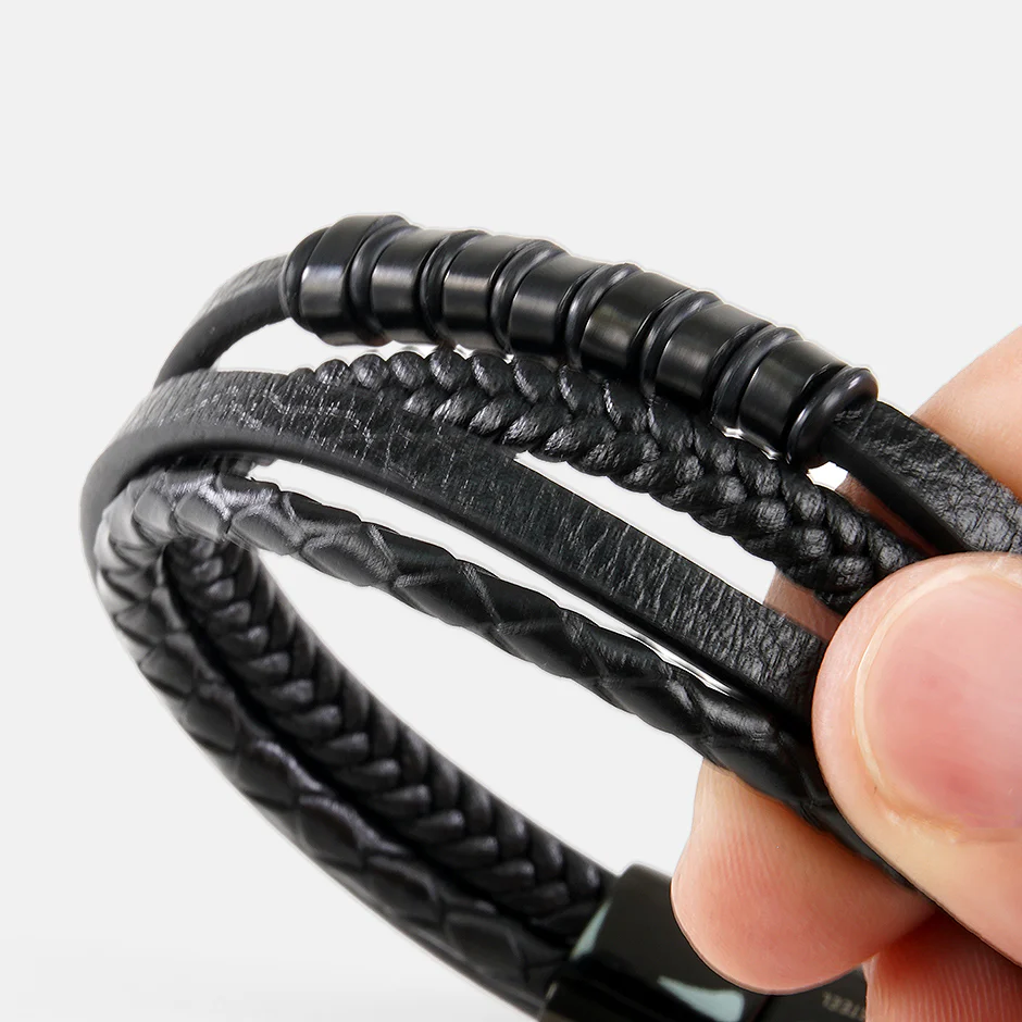 Black Leather 4 in 1 Bracelet - Image 4