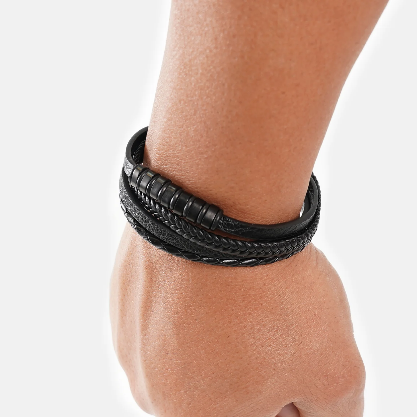 Black Leather 4 in 1 Bracelet - Image 5