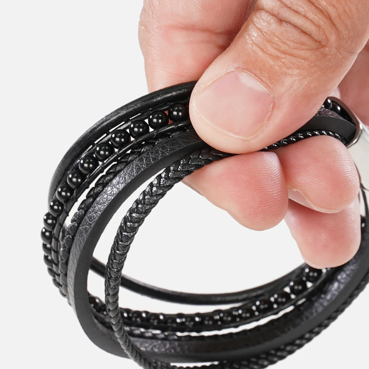 Black Leather 5 in 1 Bracelet - Image 3