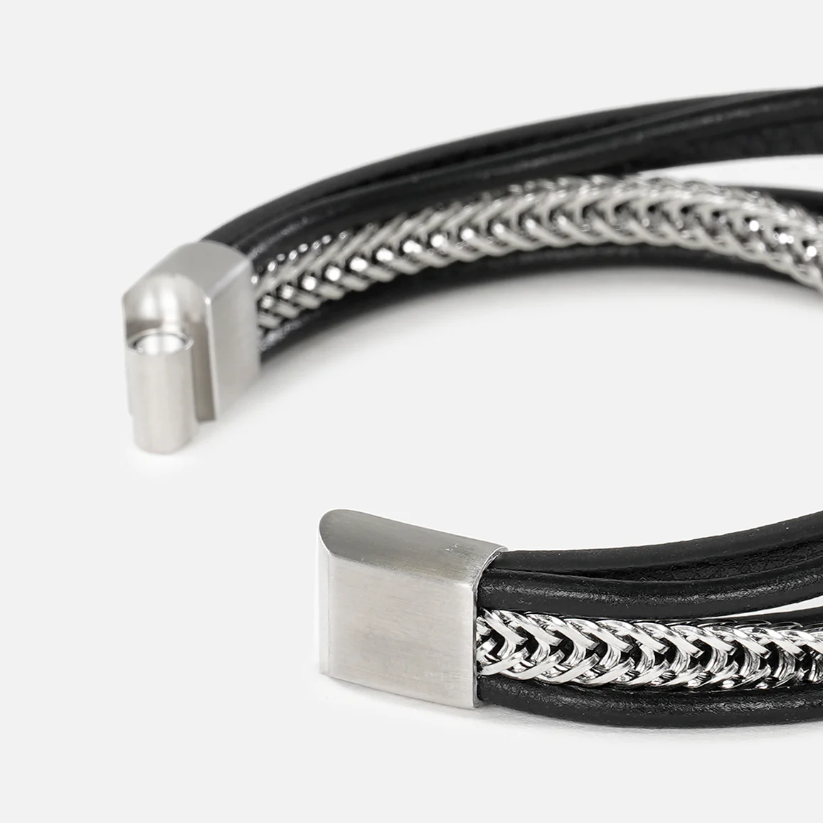 Black Leather and Chain 5 in 1 Bracelet - Image 5