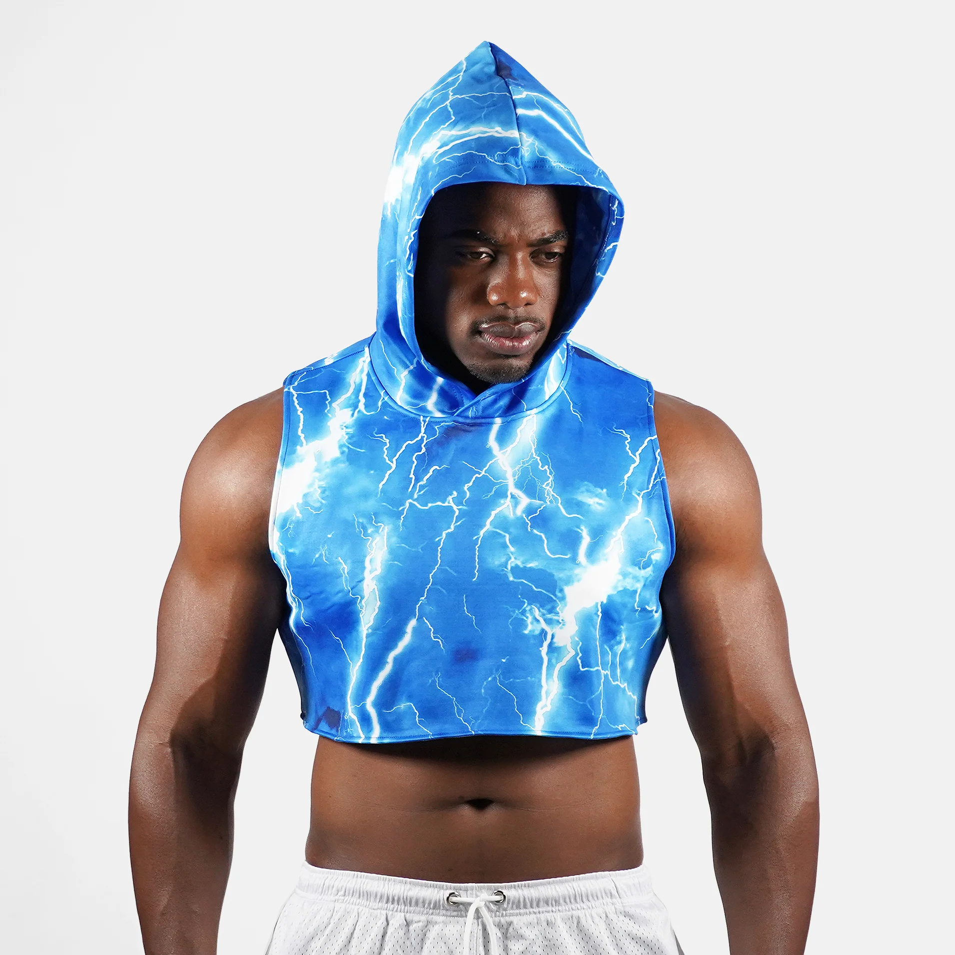 Blue Lightning Football Crop Top Hoodie - Image 3