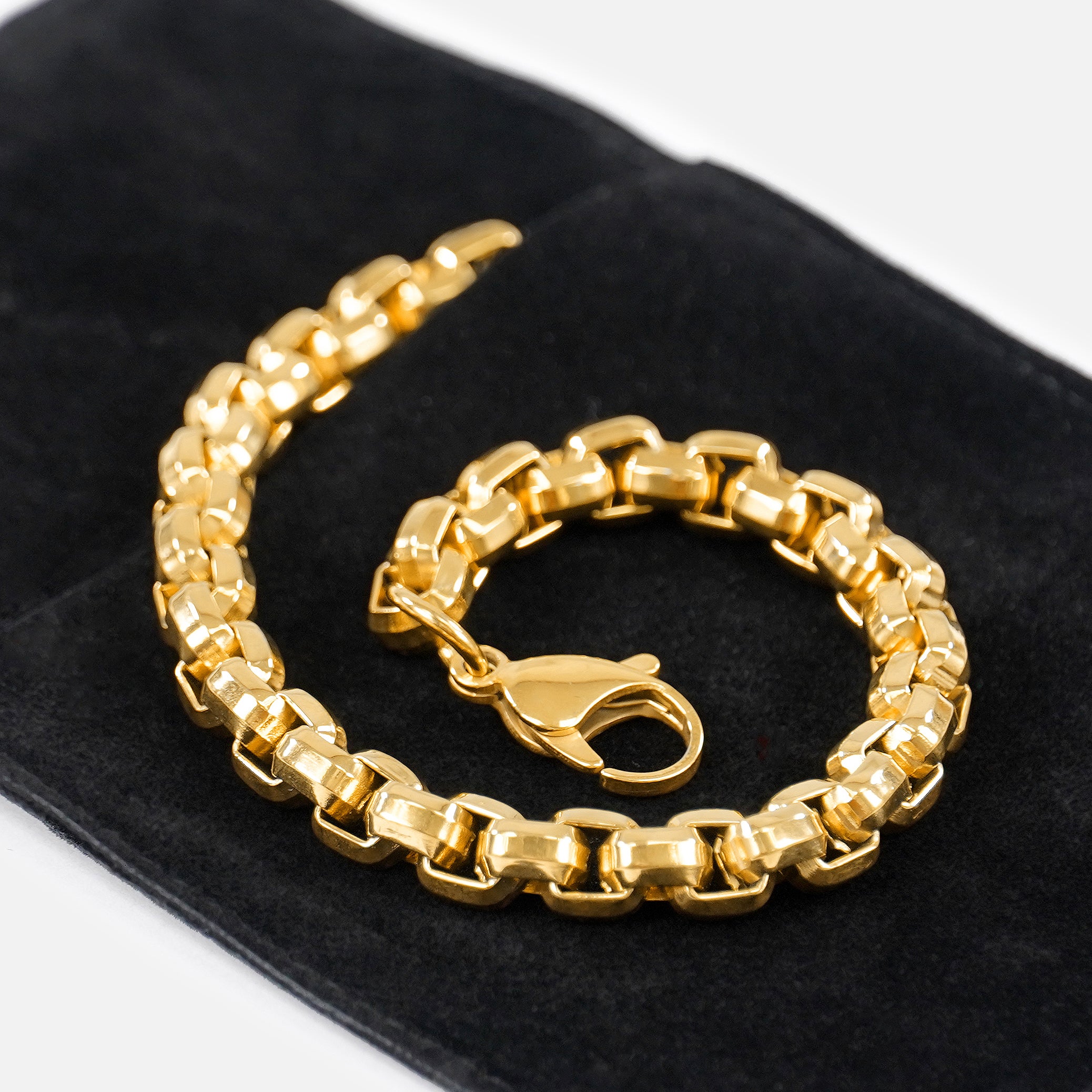 Box Chain Yellow Gold Stainless Steel 8mm Bracelet - Image 3