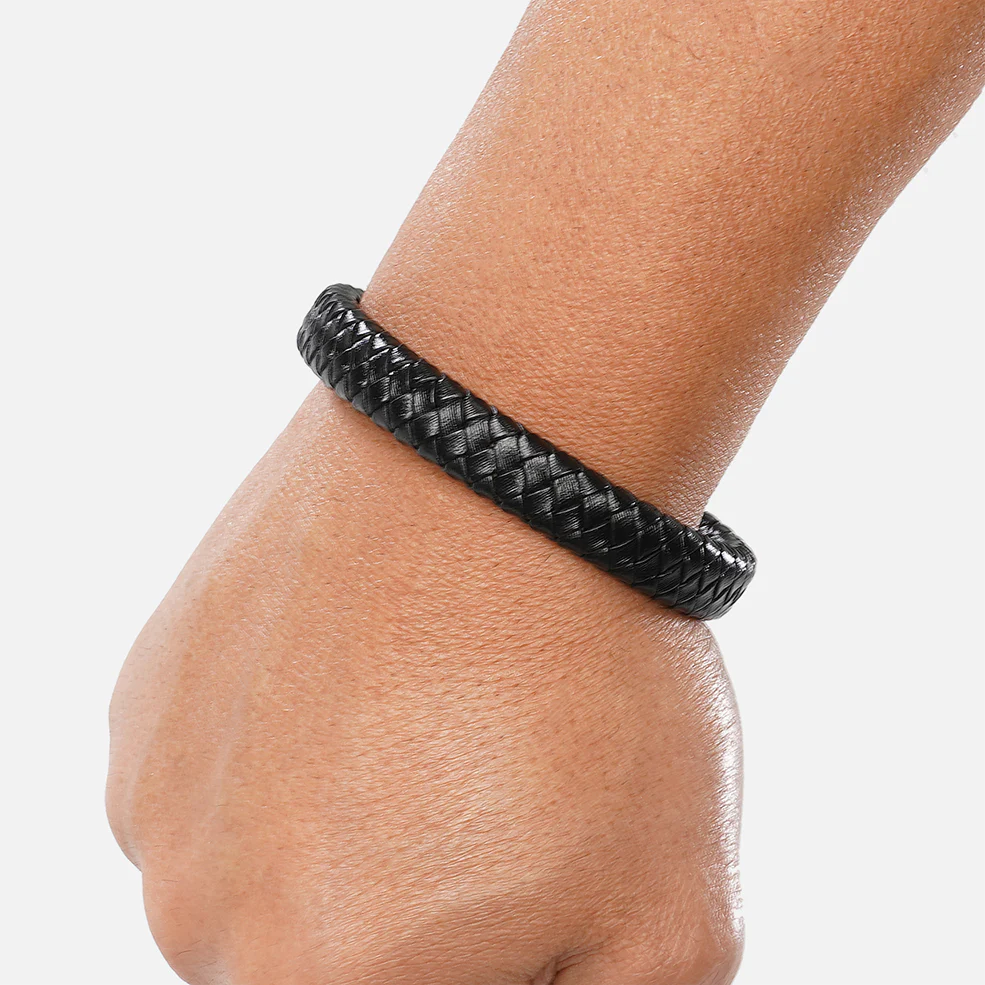 Braided Black Leather Bracelet - Image 3