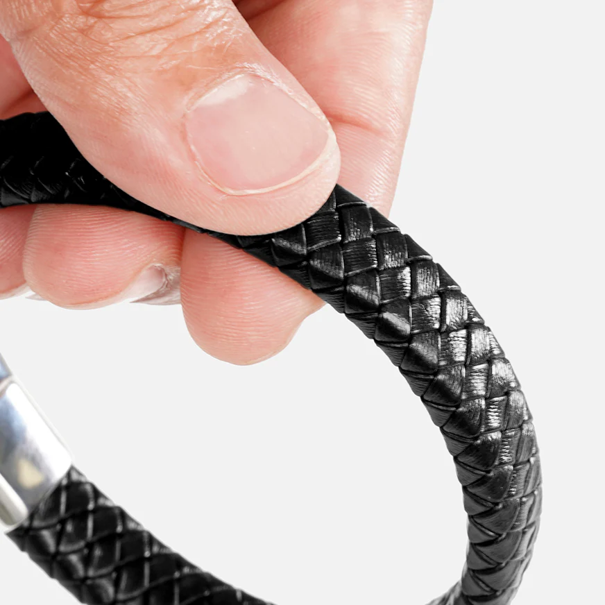 Braided Black Leather Bracelet - Image 4