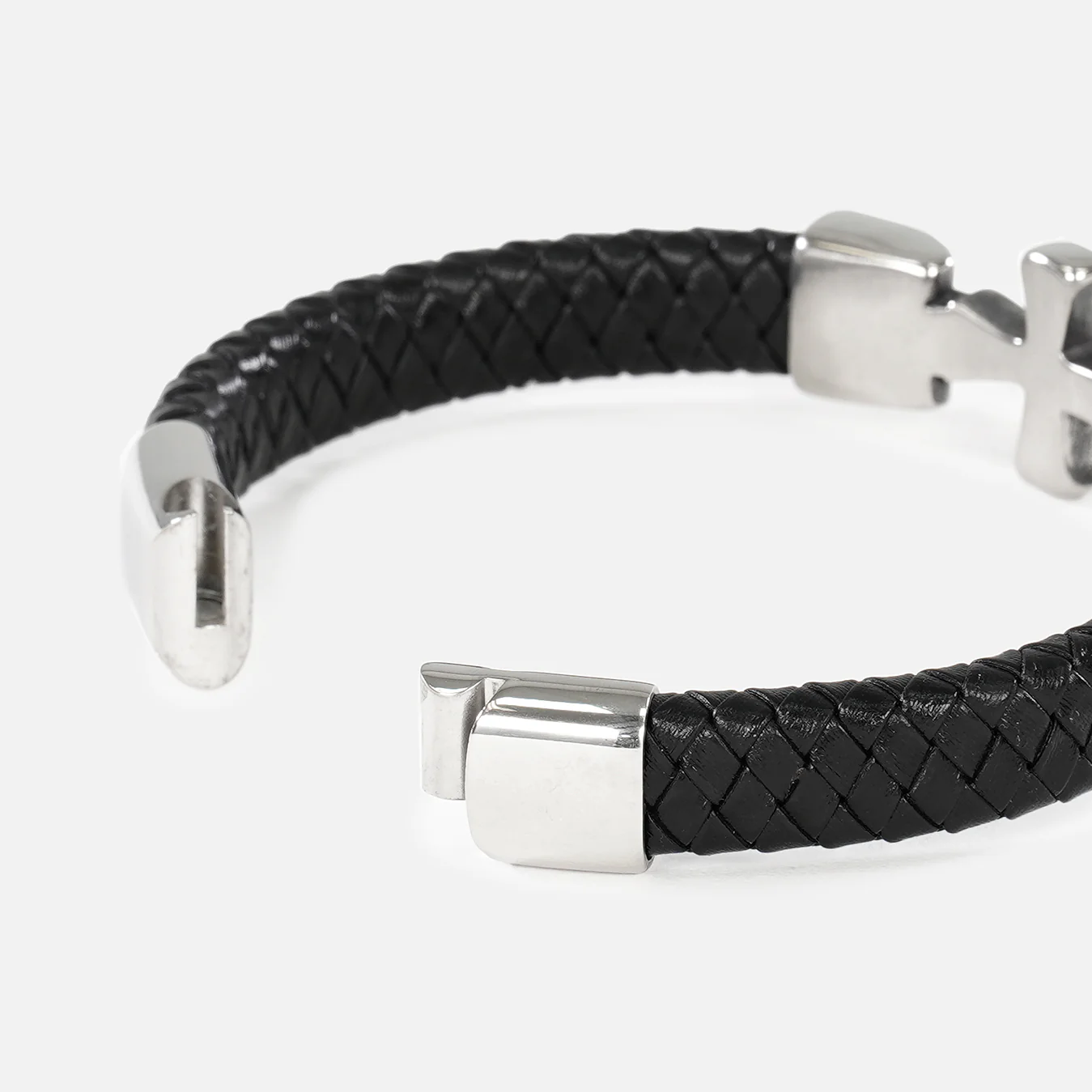 Braided Black Leather Cross Bracelet - Image 5