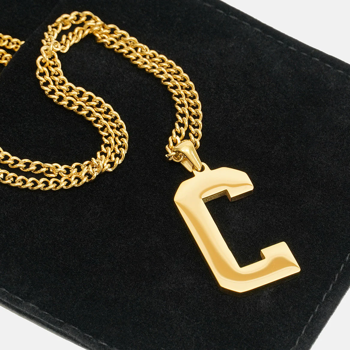 C Letter Pendant with Chain Kids Necklace - Gold Plated Stainless Steel - Image 5