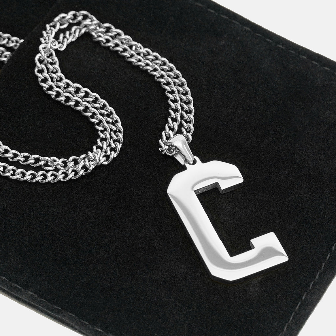 C Letter Pendant with Chain Necklace - Stainless Steel - Image 5