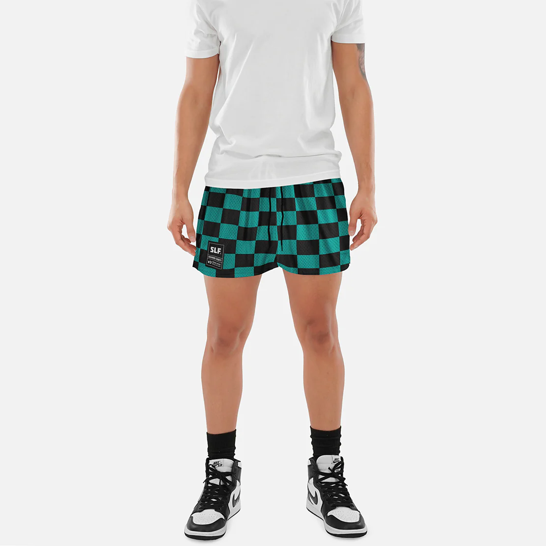 Checkered Teal Black White Shorts - 5" - Image 2