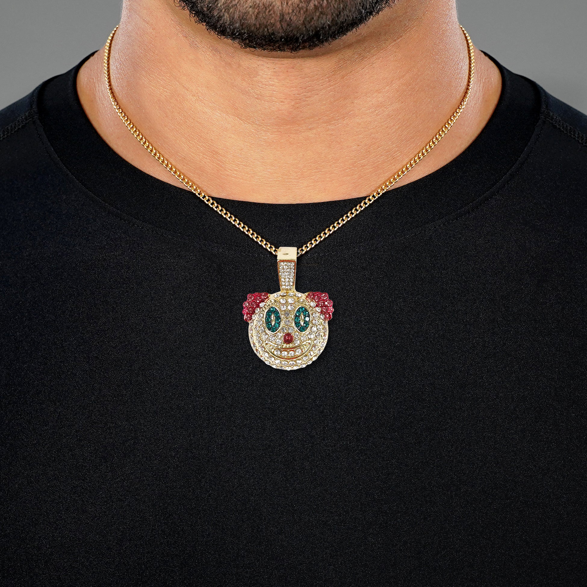 Clown 1½" Pendant with Chain Necklace - Gold Plated Stainless Steel - Image 3