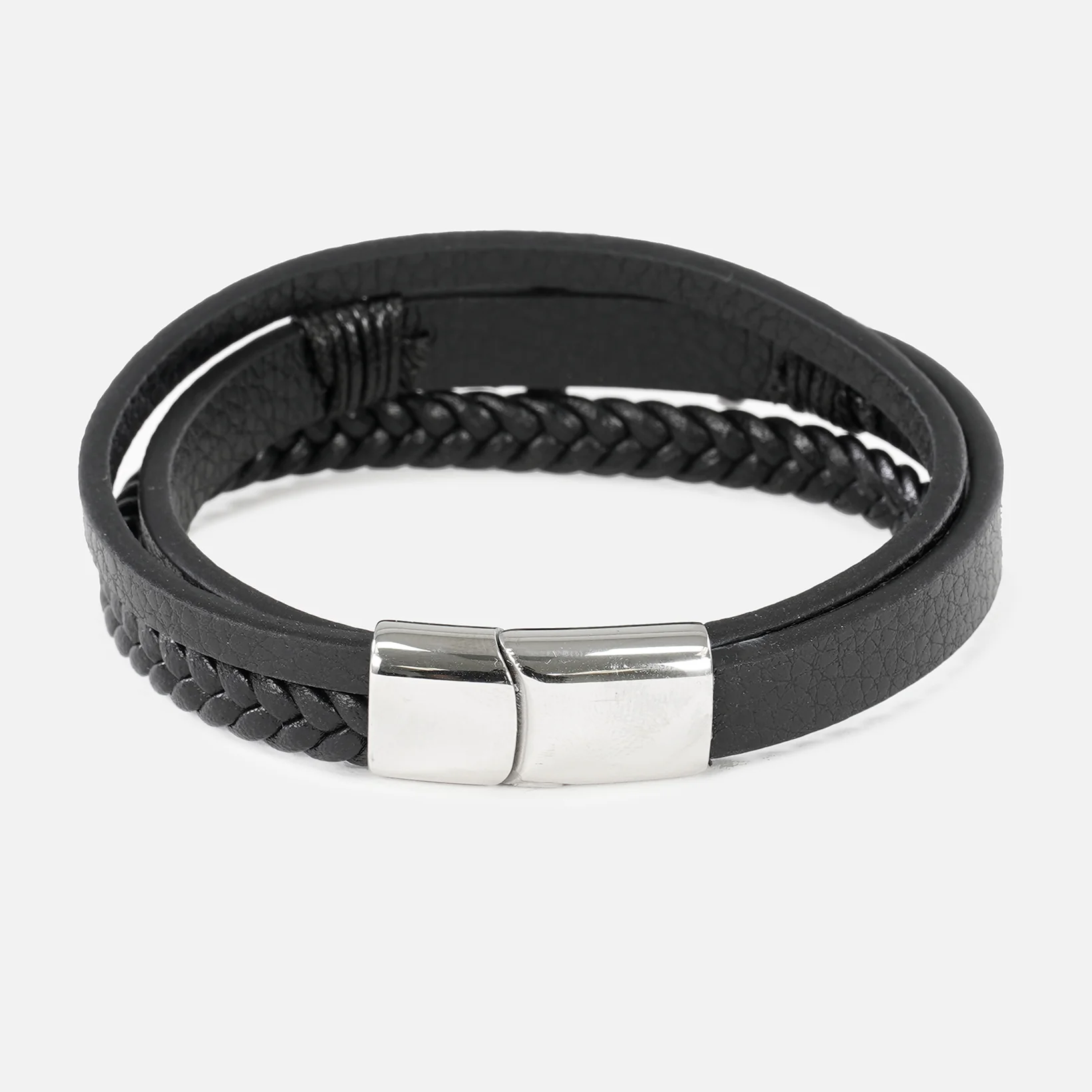 Cross and Skull Black Leather Bracelet - Image 2