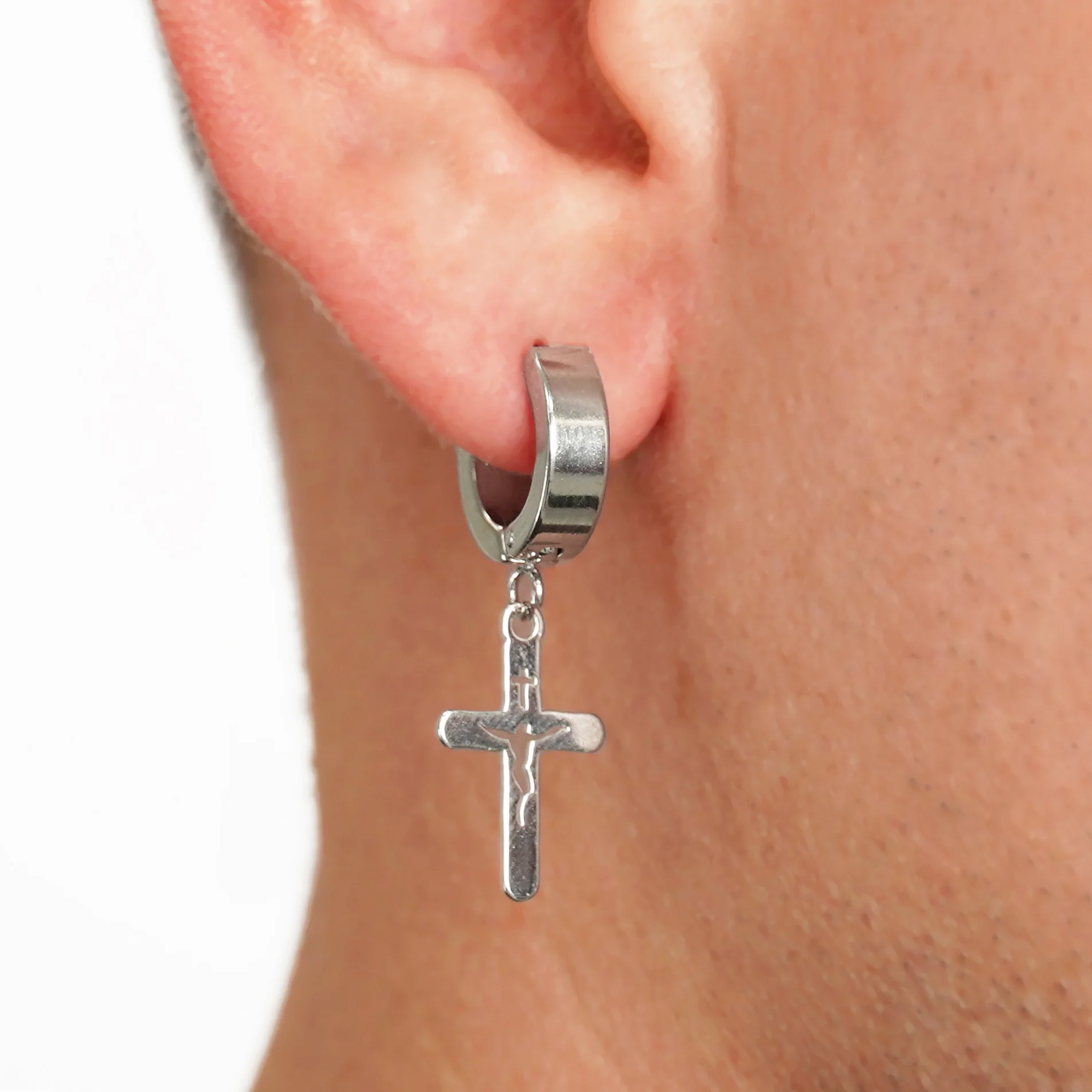 Crucifix Cross Earring - Stainless Steel - Image 2