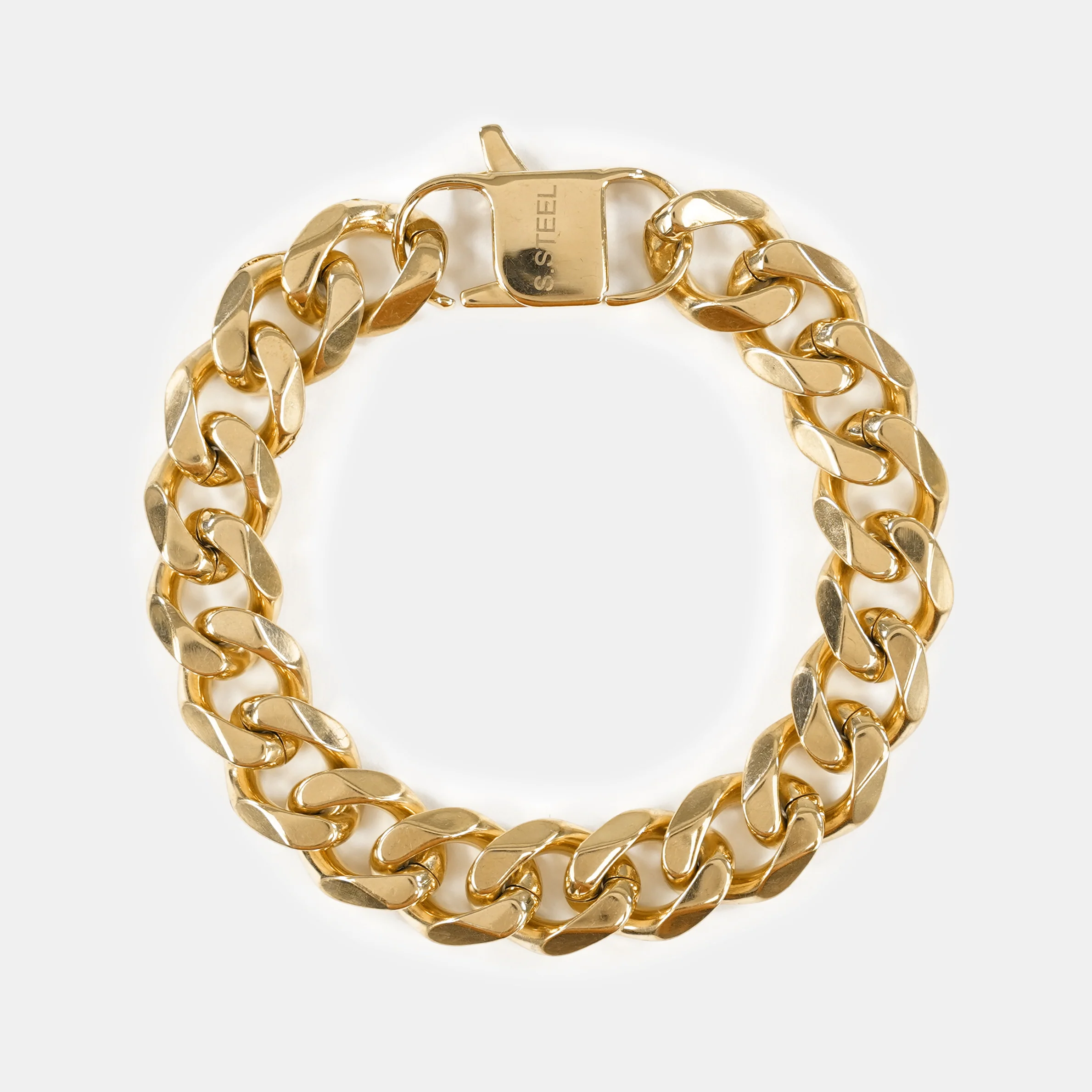 Cuban Link Yellow Gold Stainless Steel 15mm Bracelet - Image 4