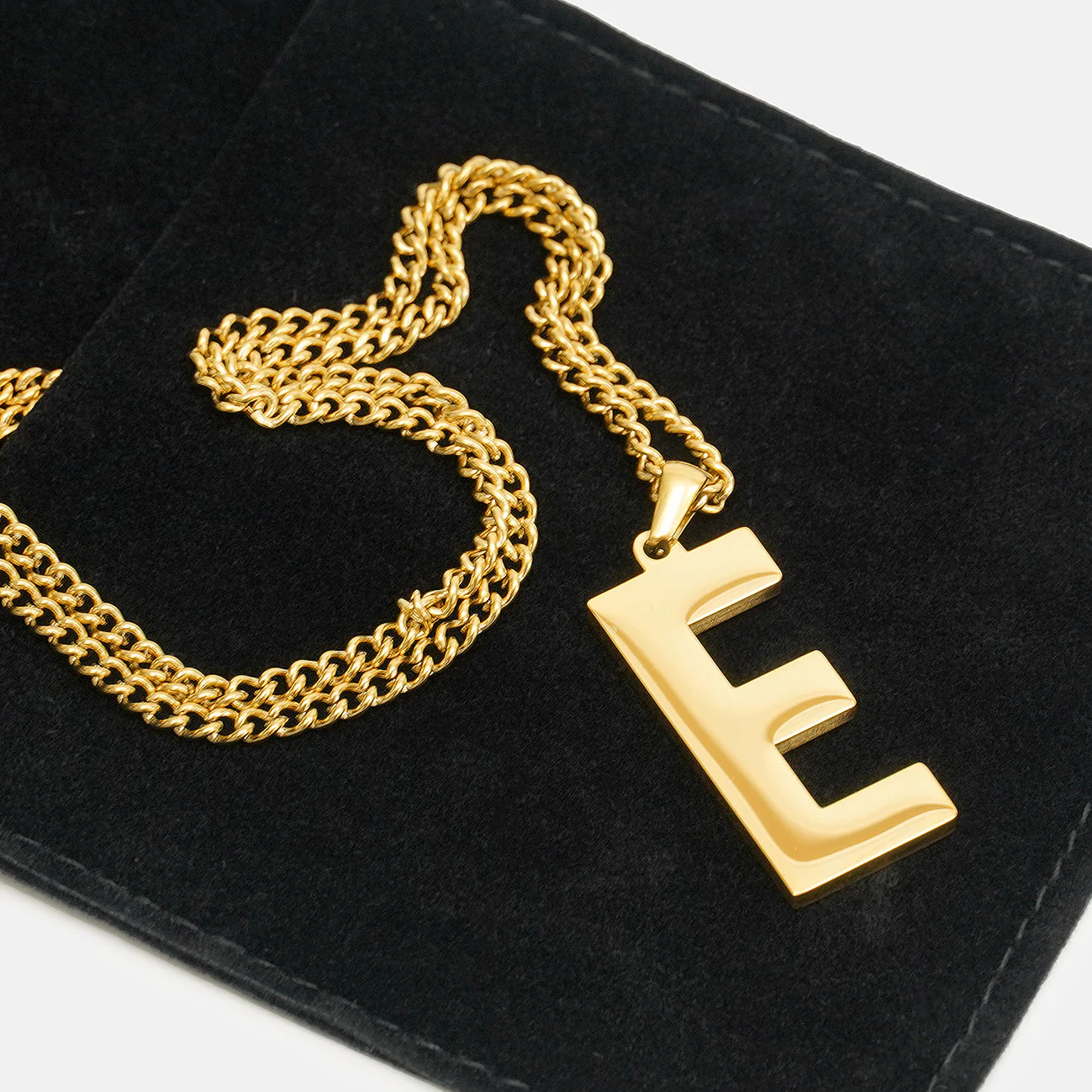 E Letter Pendant with Chain Kids Necklace - Gold Plated Stainless Steel - Image 5