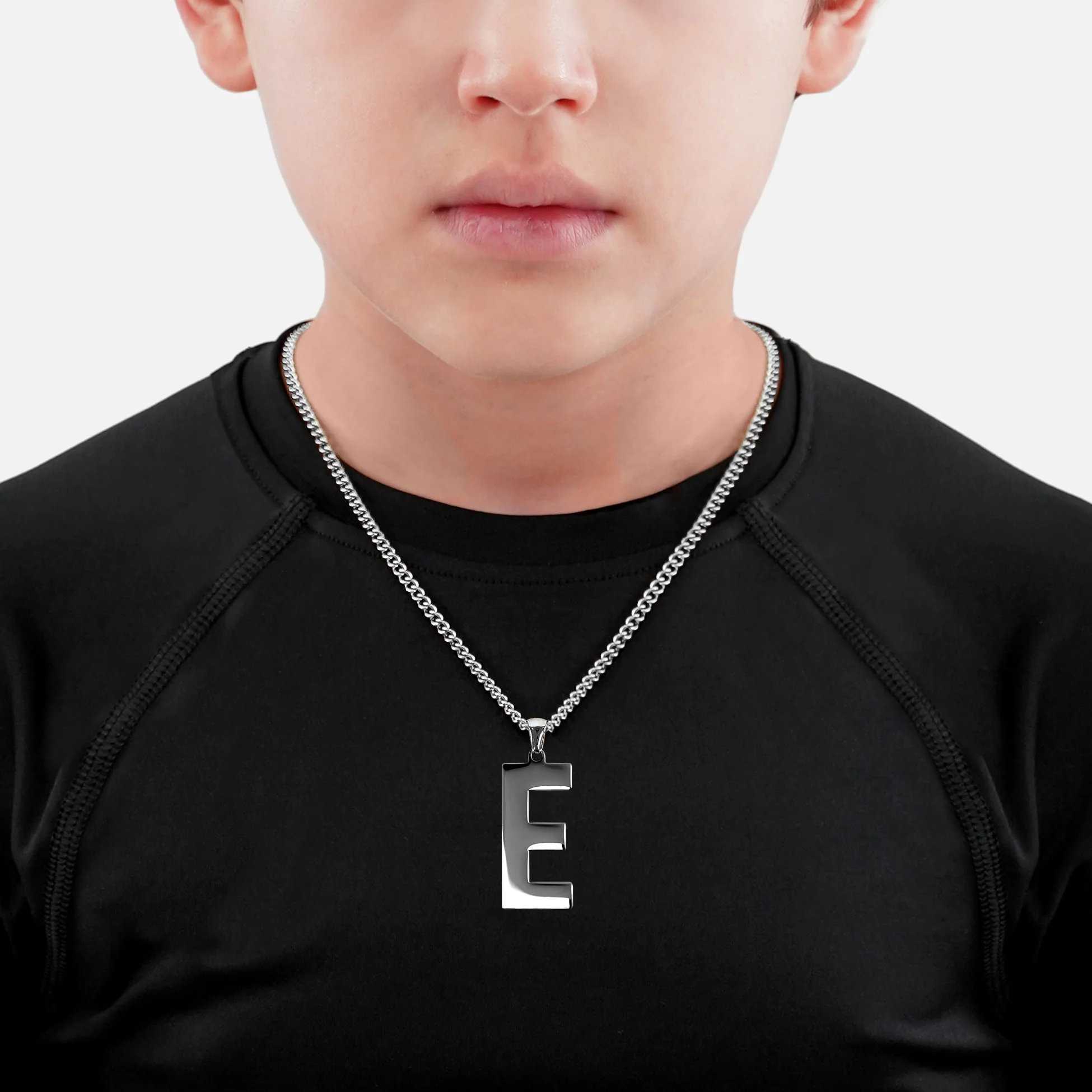 E Letter Pendant with Chain Kids Necklace - Stainless Steel - Image 2
