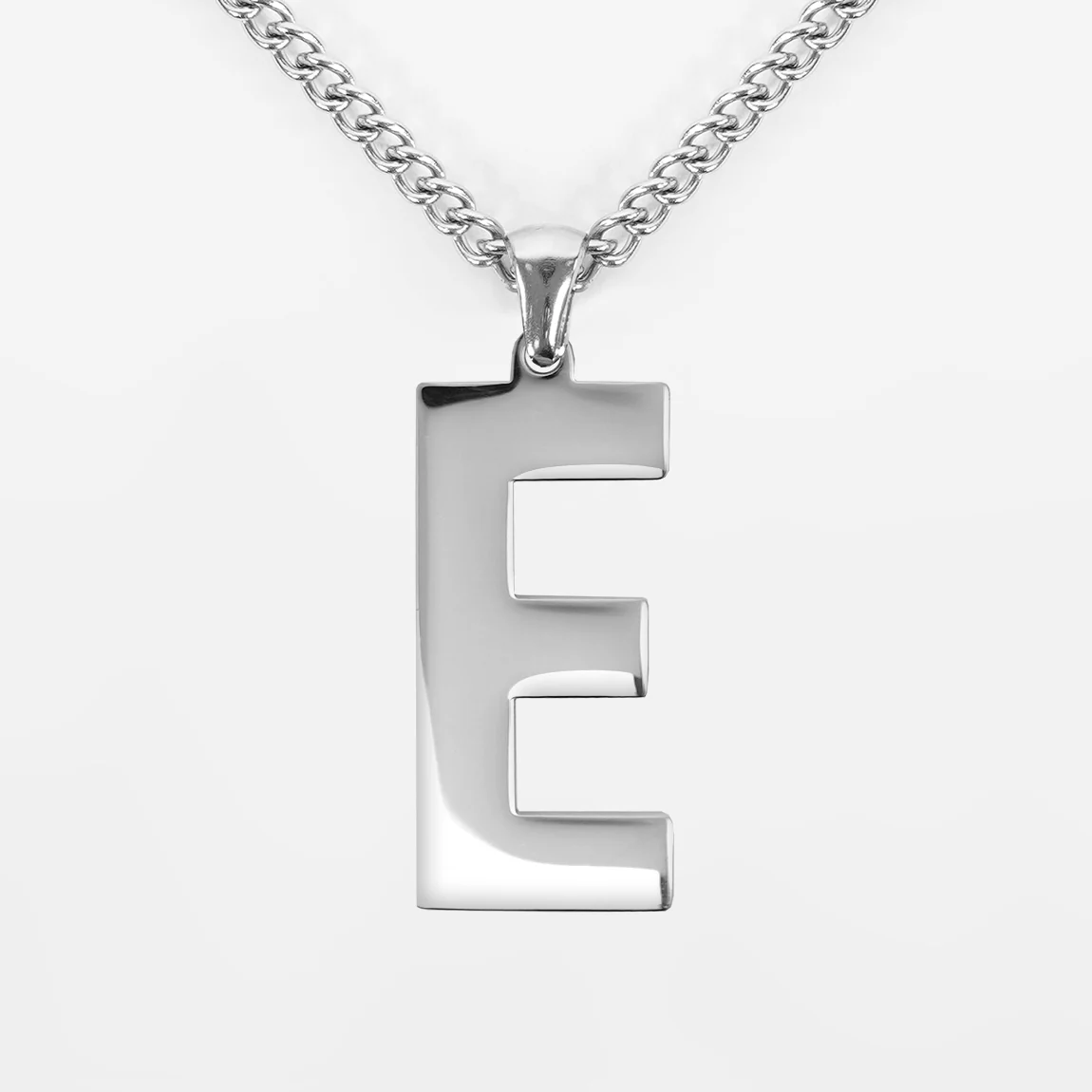E Letter Pendant with Chain Necklace - Stainless Steel