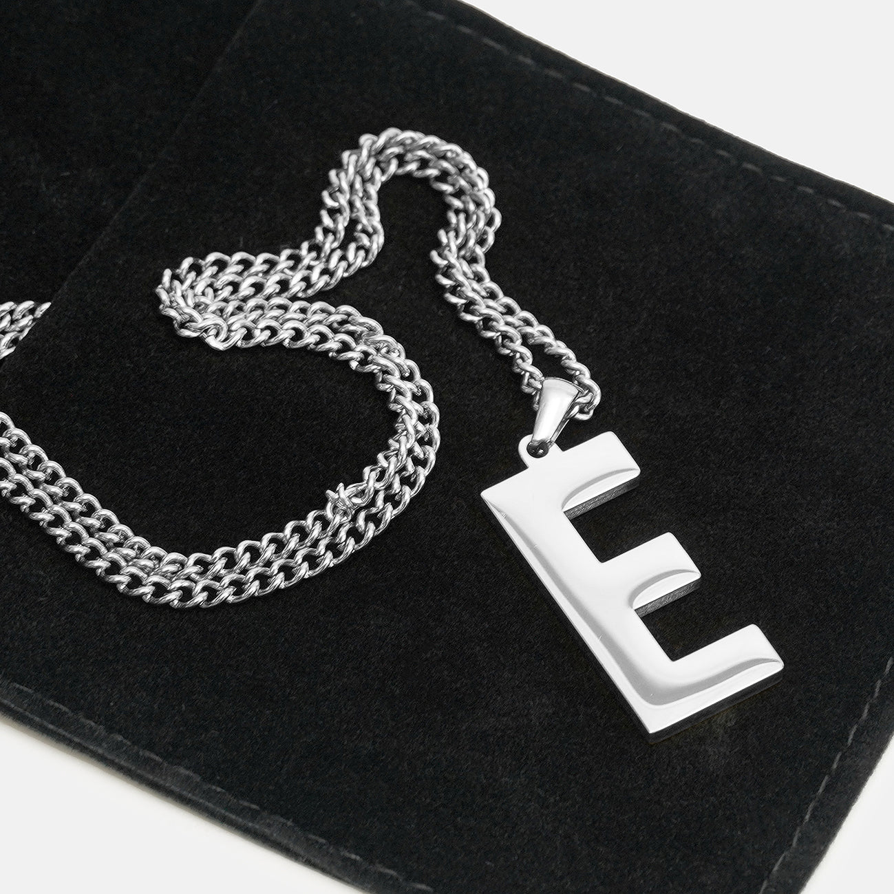 E Letter Pendant with Chain Necklace - Stainless Steel - Image 5
