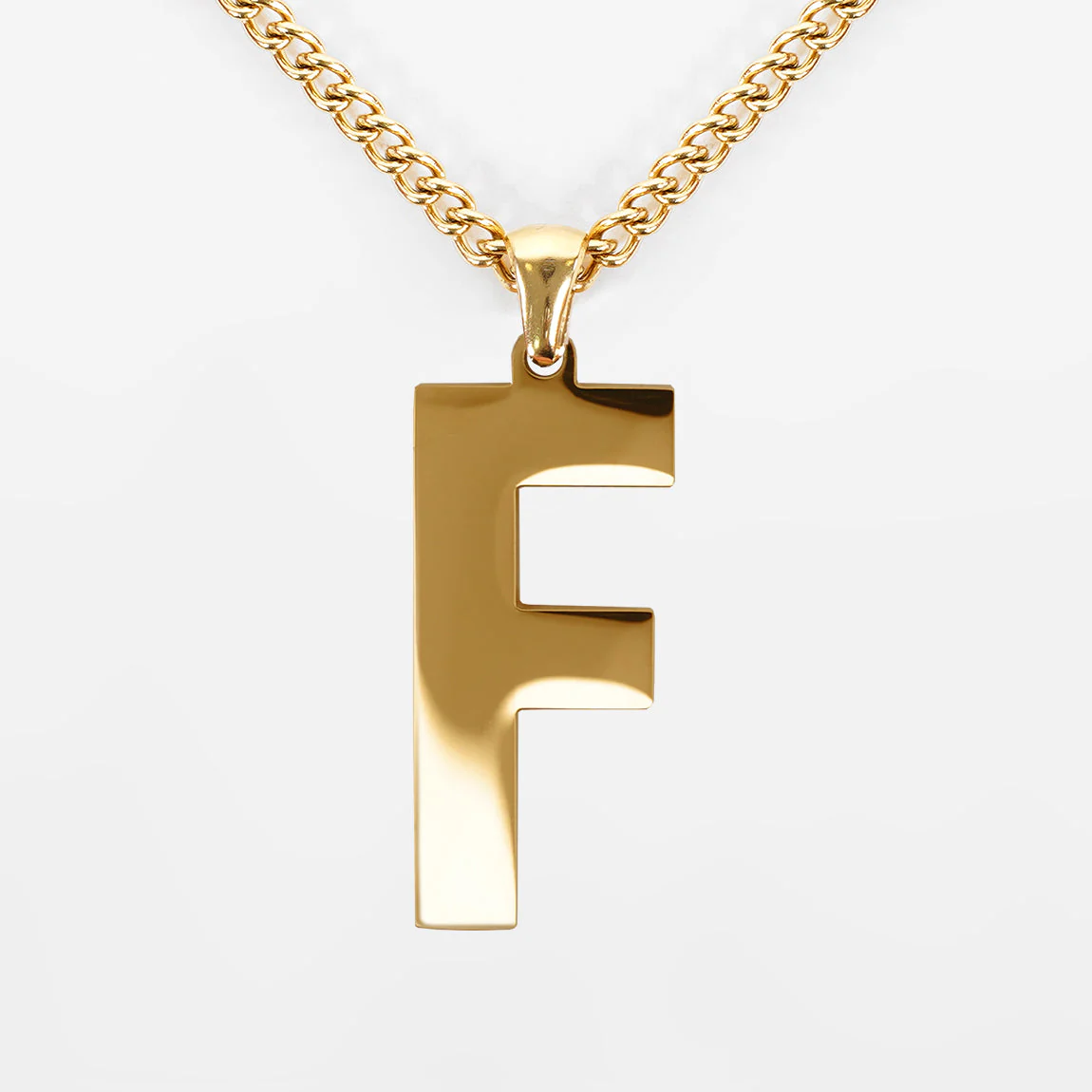 F Letter Pendant with Chain Kids Necklace - Gold Plated Stainless Steel