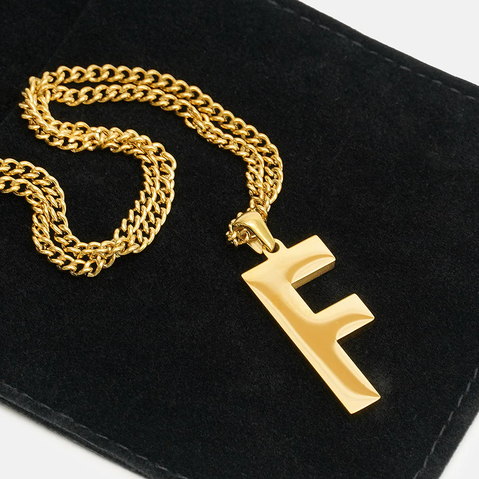 F Letter Pendant with Chain Kids Necklace - Gold Plated Stainless Steel - Image 5