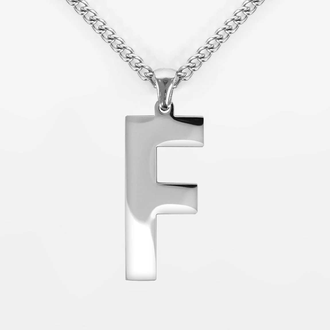 F Letter Pendant with Chain Kids Necklace - Stainless Steel