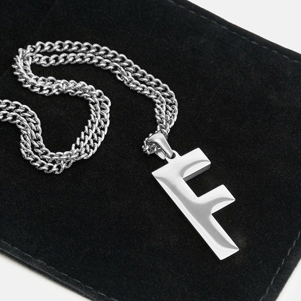 F Letter Pendant with Chain Kids Necklace - Stainless Steel - Image 5