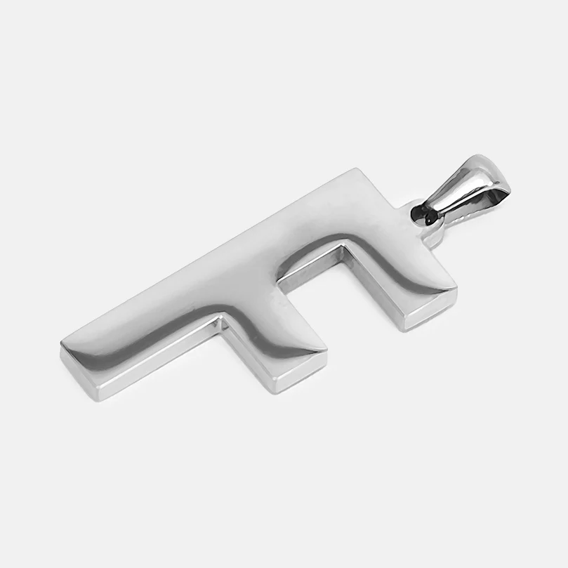 F Letter Pendant with Chain Necklace - Stainless Steel - Image 3