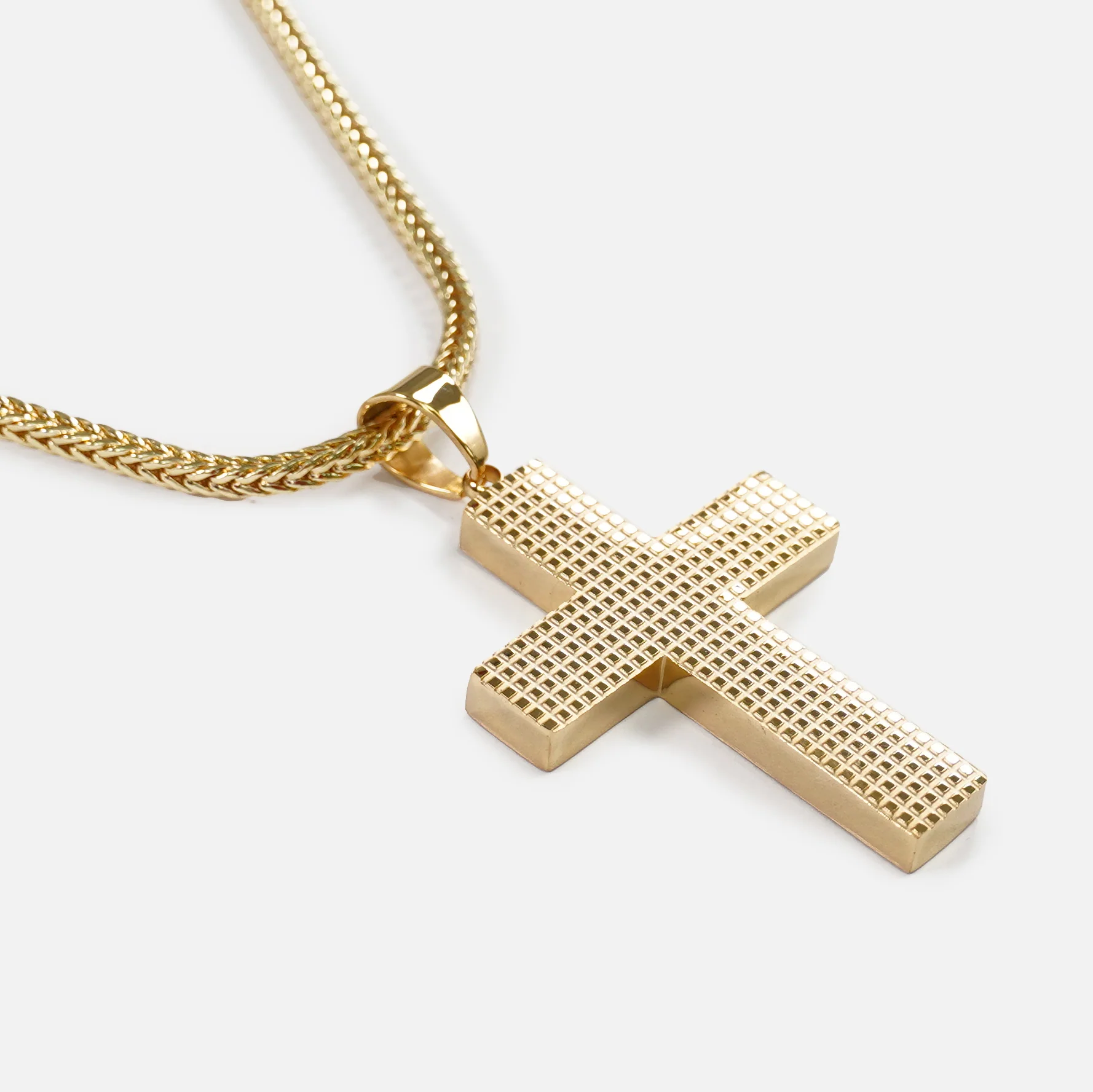 Faith Big Cross 2" Pendant with Chain Necklace - Gold Plated Stainless Steel