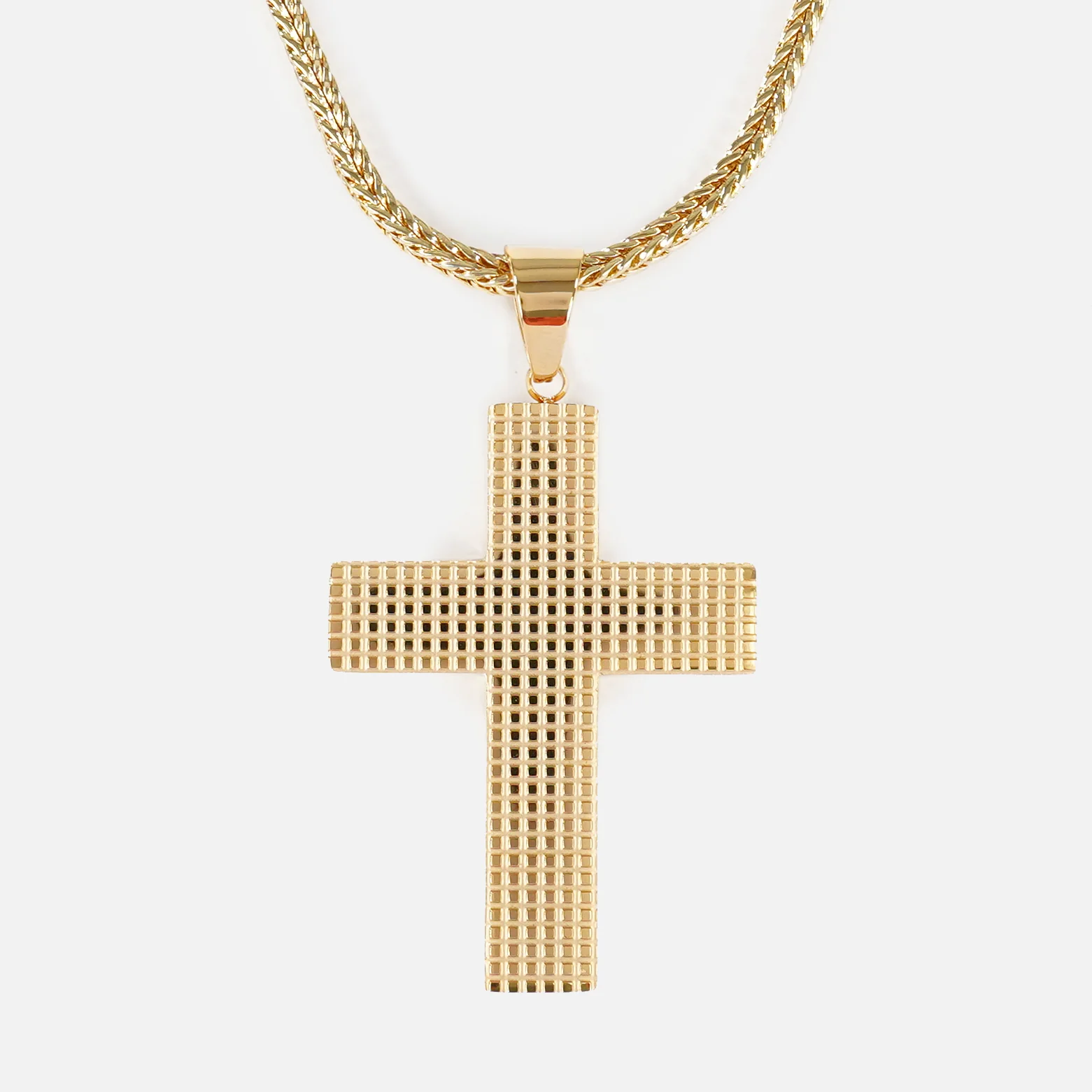 Faith Big Cross 2" Pendant with Chain Necklace - Gold Plated Stainless Steel - Image 2