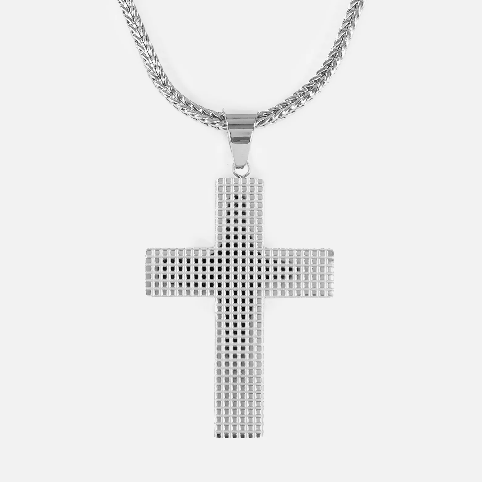 Faith Big Cross 2" Pendant with Chain Necklace - Stainless Steel - Image 2