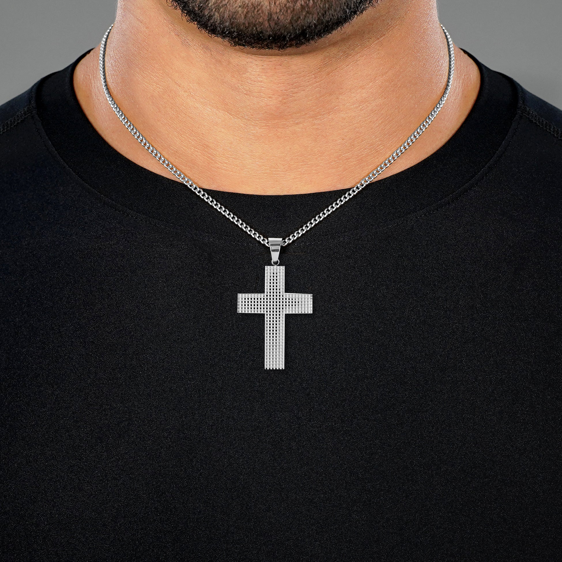 Faith Big Cross 2" Pendant with Chain Necklace - Stainless Steel - Image 3