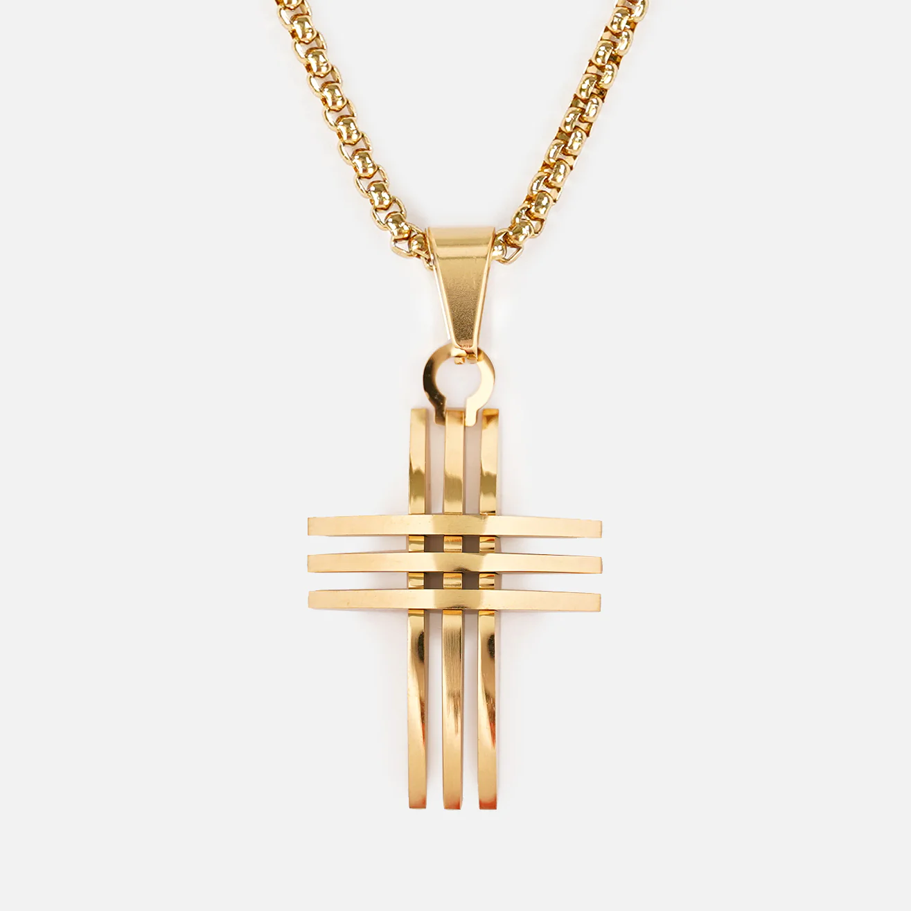 Faith Cross of Blades 1¼" Pendant with Chain Necklace - Gold Plated Stainless Steel - Image 2