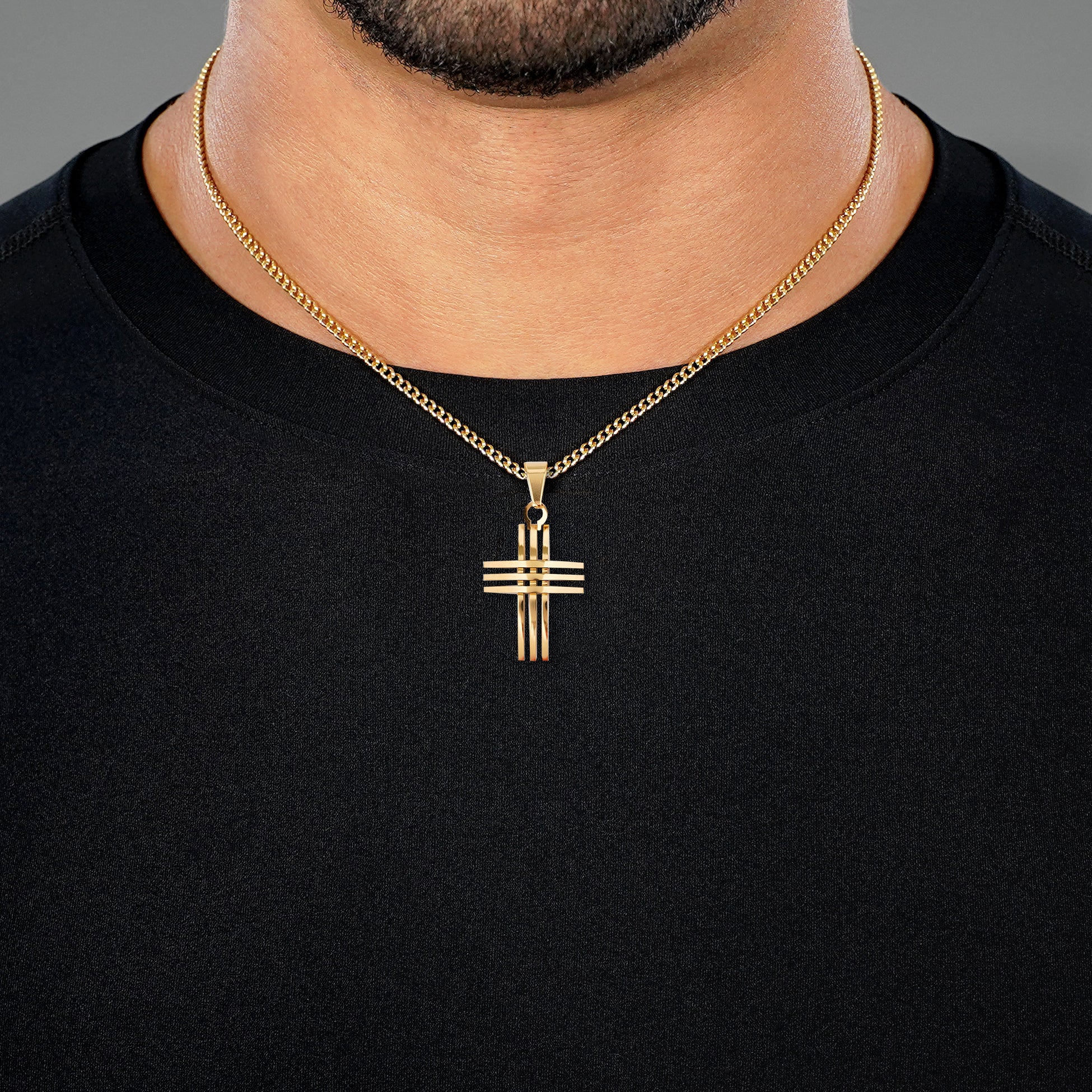 Faith Cross of Blades 1¼" Pendant with Chain Necklace - Gold Plated Stainless Steel - Image 3