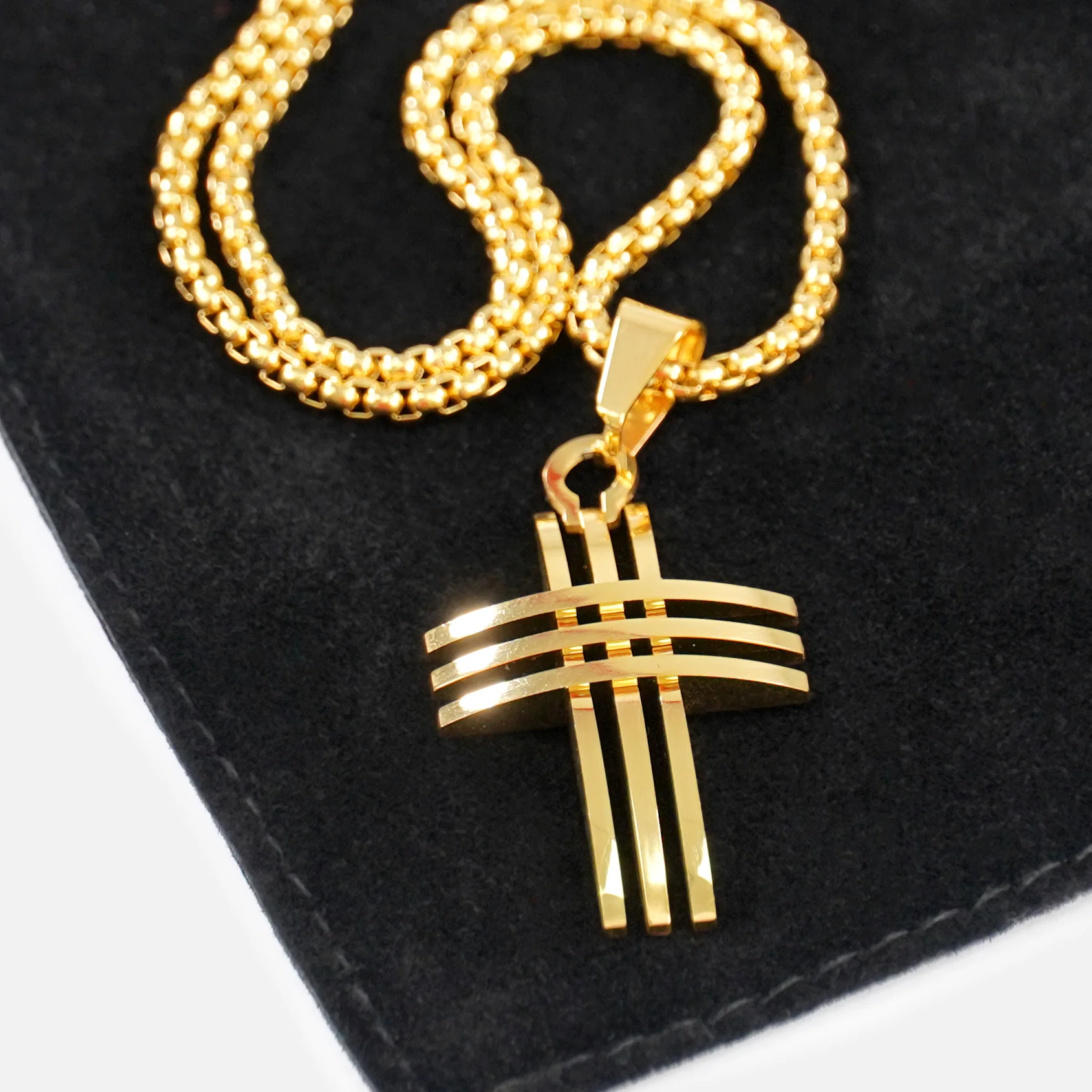 Faith Cross of Blades 1¼" Pendant with Chain Necklace - Gold Plated Stainless Steel - Image 5