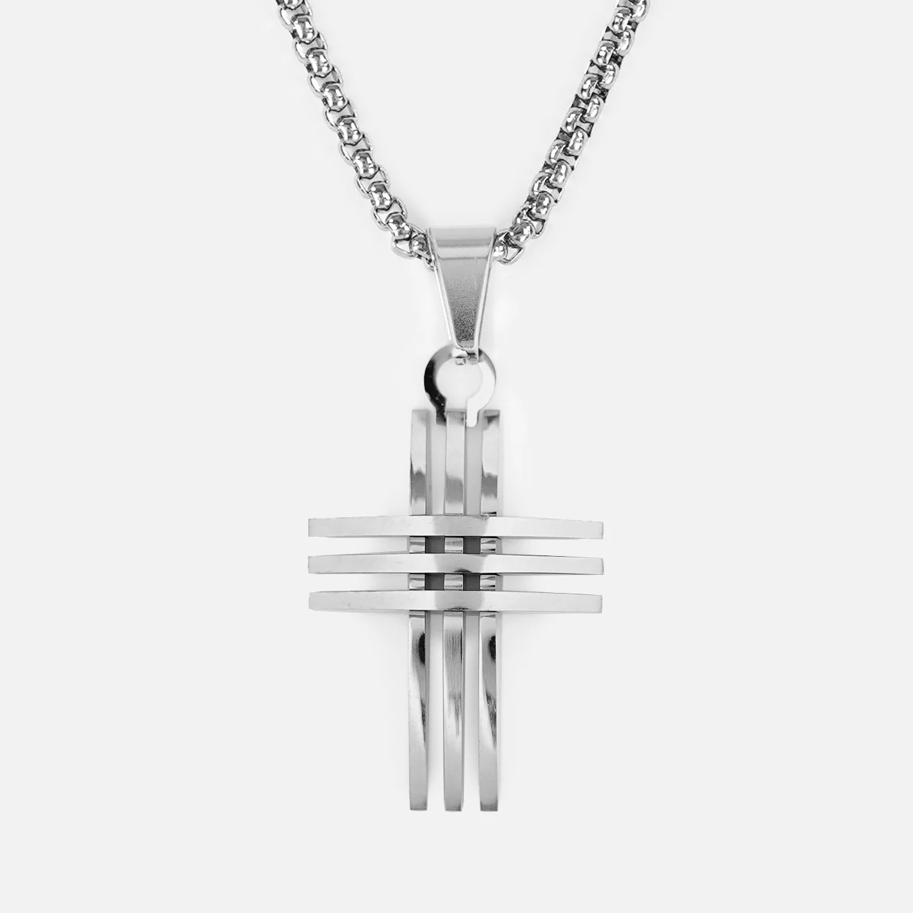 Faith Cross of Blades 1¼" Pendant with Chain Necklace - Stainless Steel - Image 2