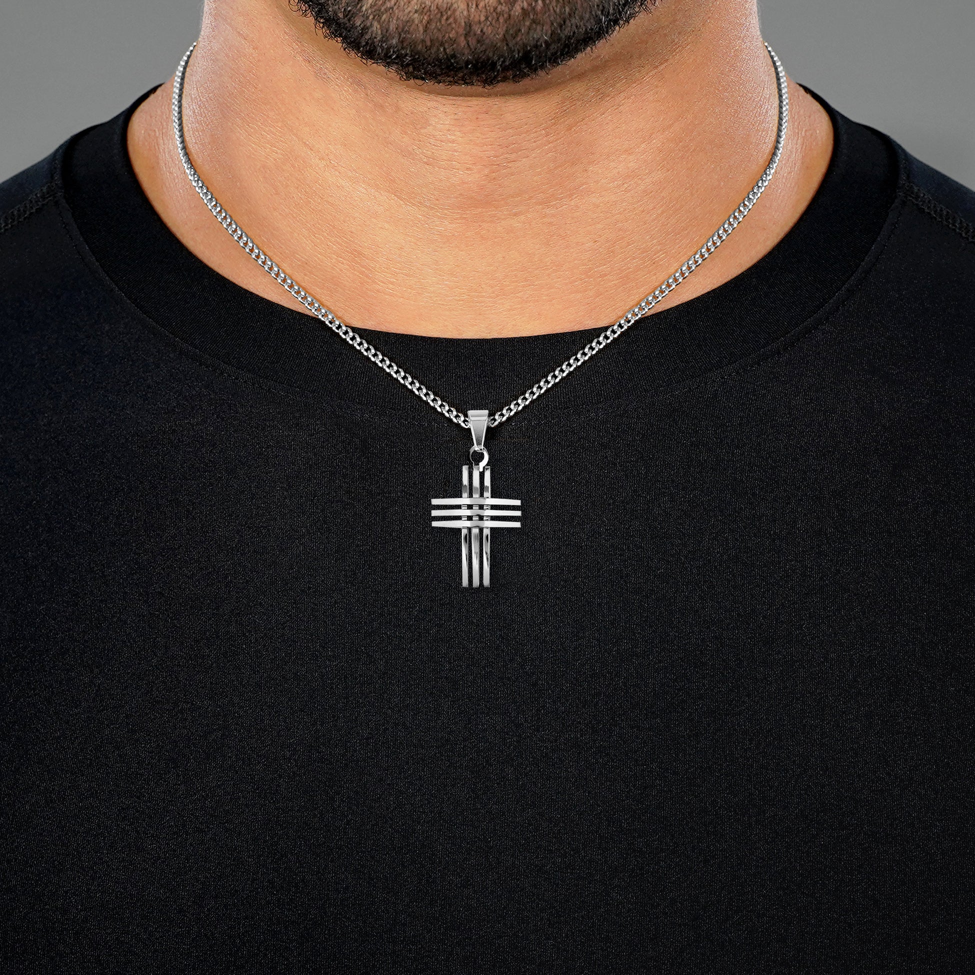 Faith Cross of Blades 1¼" Pendant with Chain Necklace - Stainless Steel - Image 3
