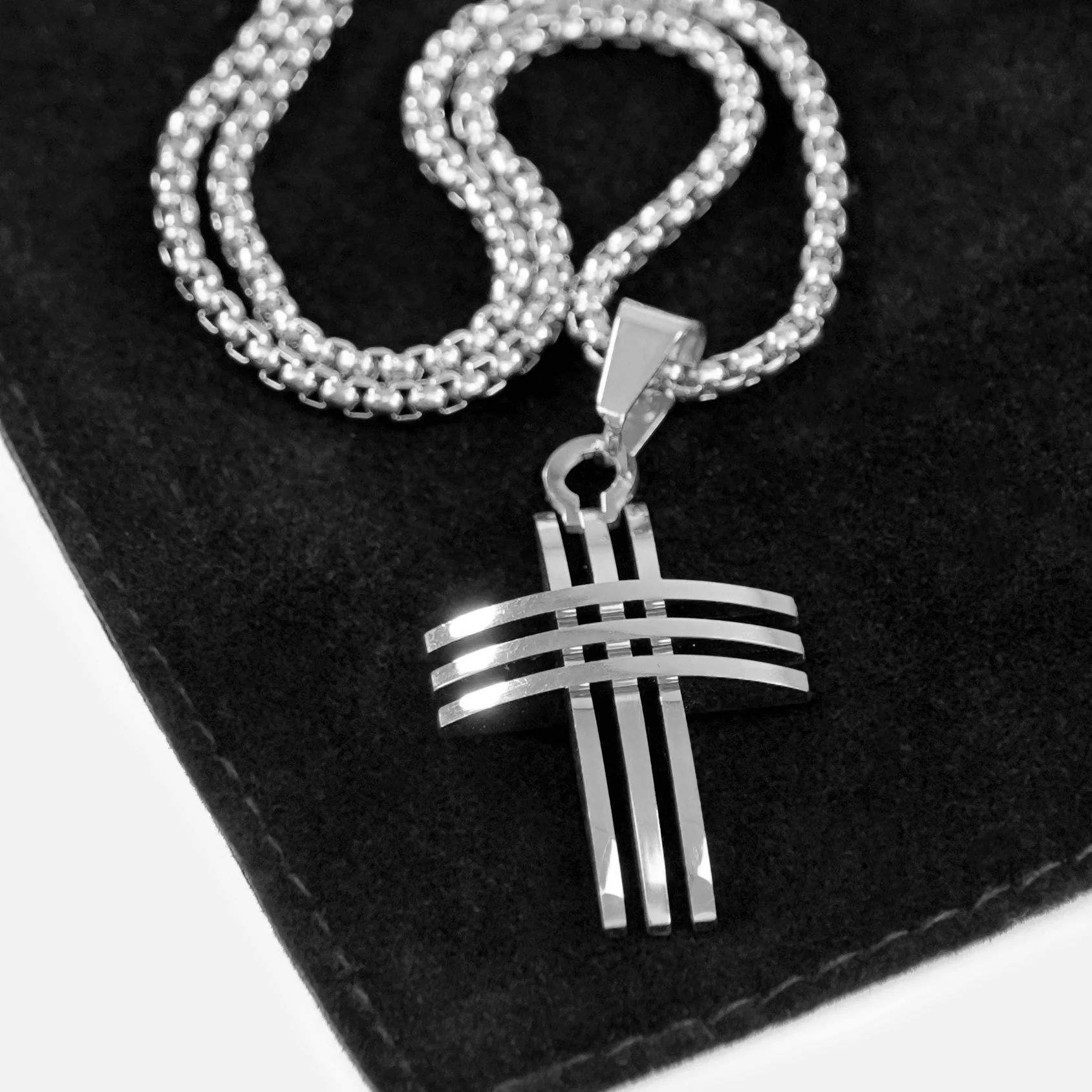Faith Cross of Blades 1¼" Pendant with Chain Necklace - Stainless Steel - Image 5
