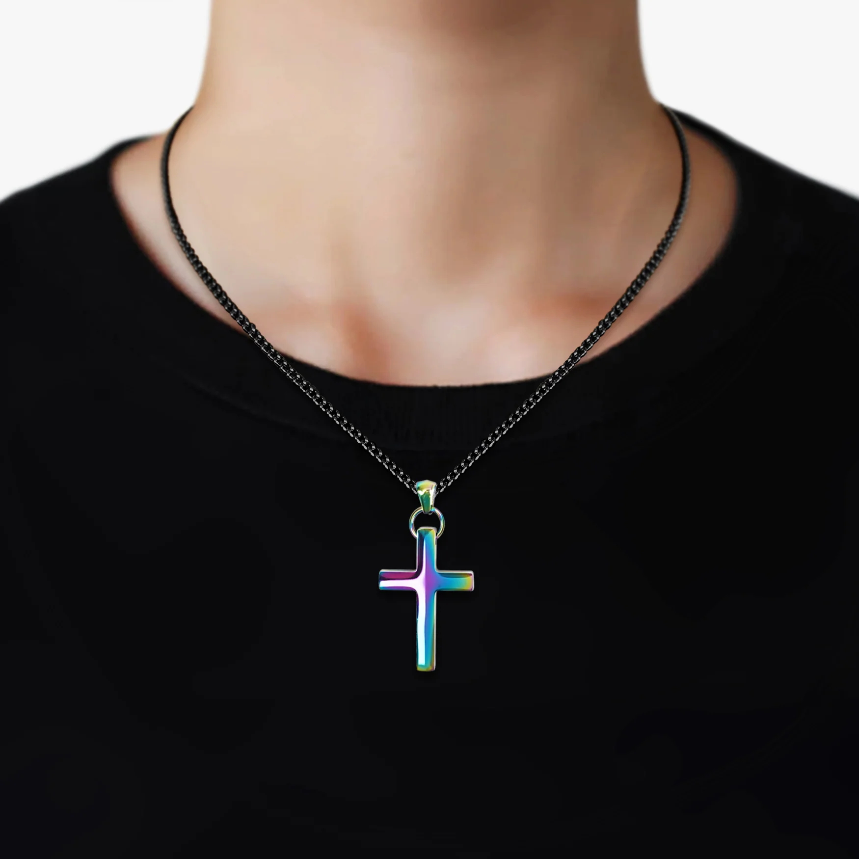 Faith Cross Pendant with Chain Necklace - Borealis Stainless Steel - Image 2