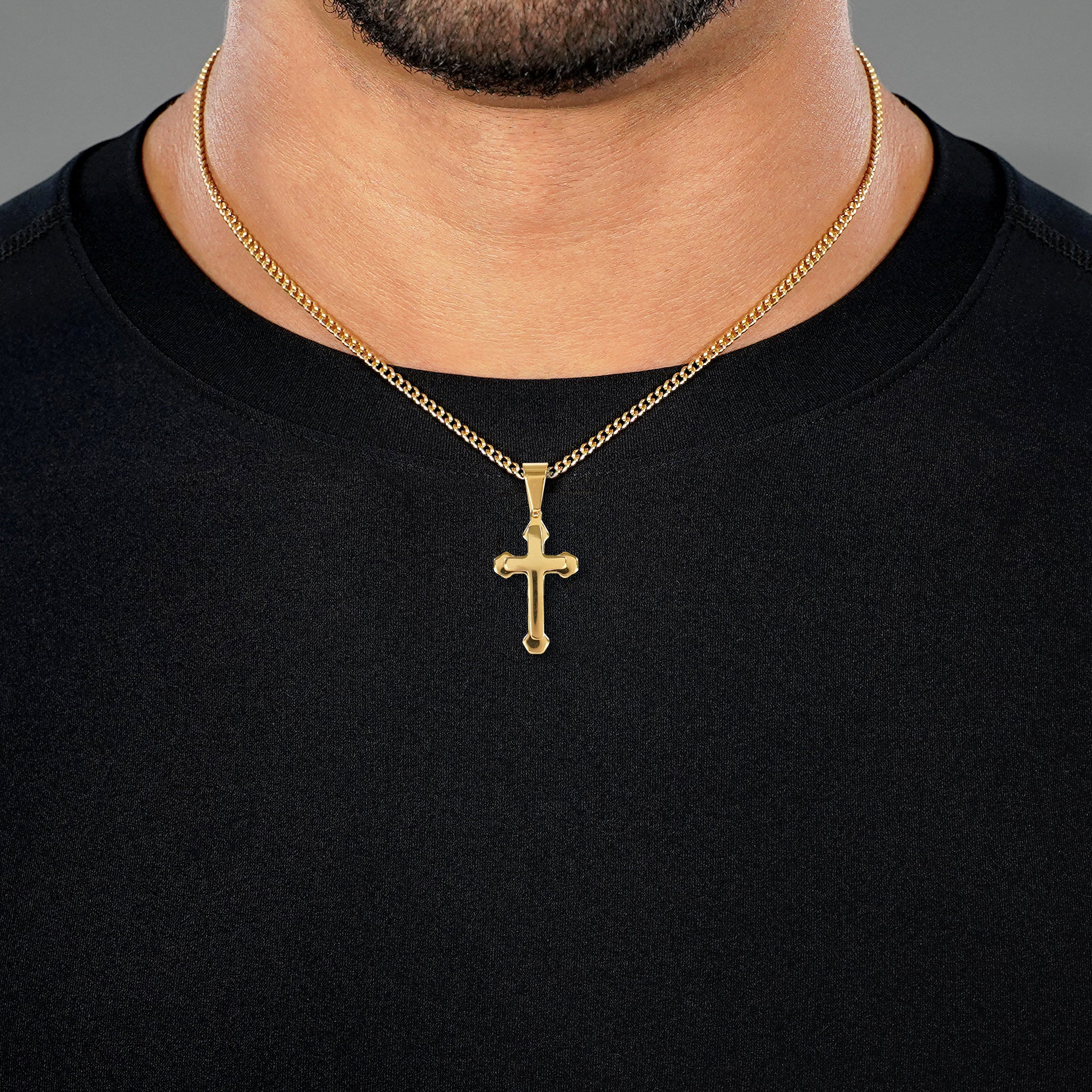 Faith Gothic Cross 1¼" Pendant with Chain Necklace - Gold Plated Stainless Steel - Image 3