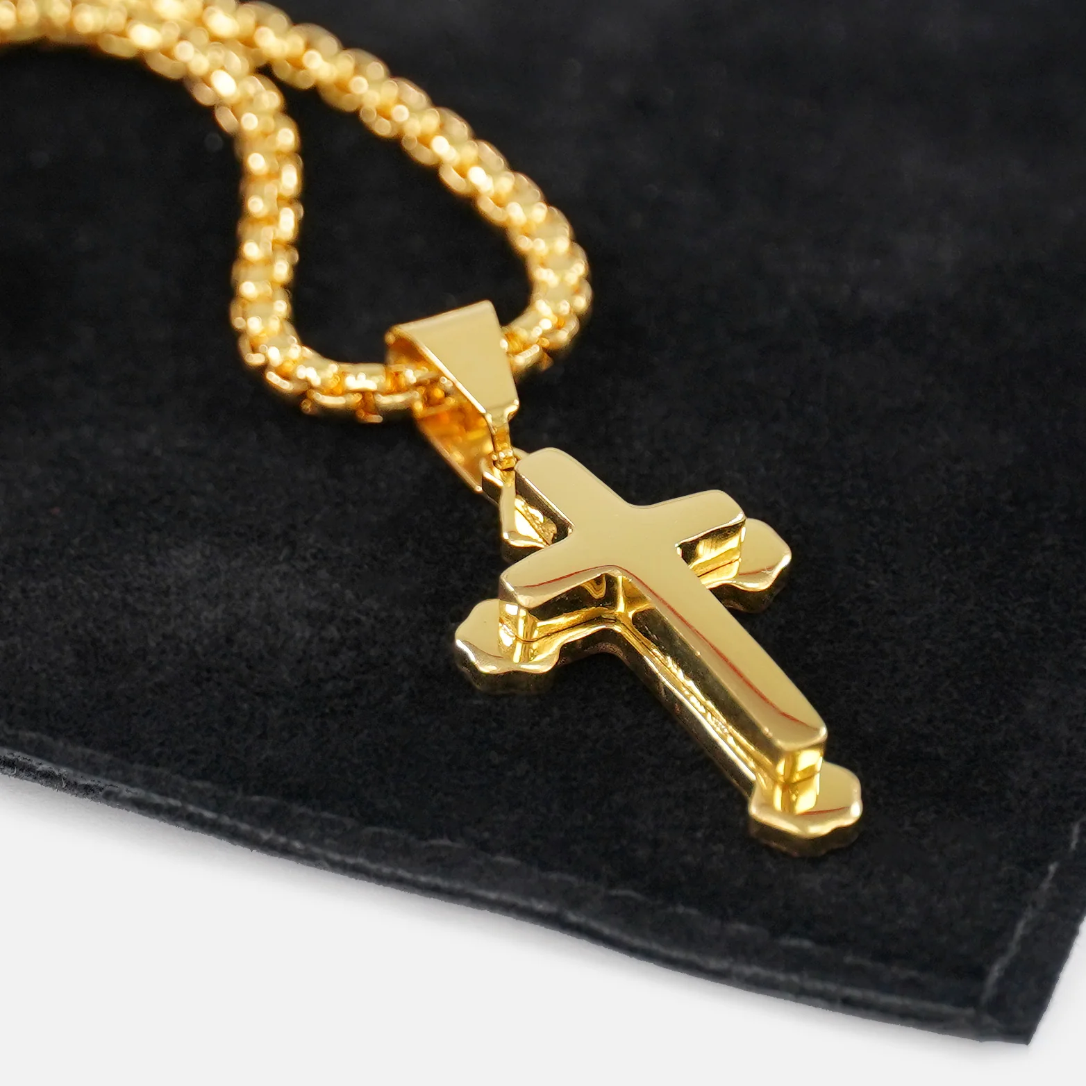 Faith Gothic Cross 1¼" Pendant with Chain Necklace - Gold Plated Stainless Steel - Image 5