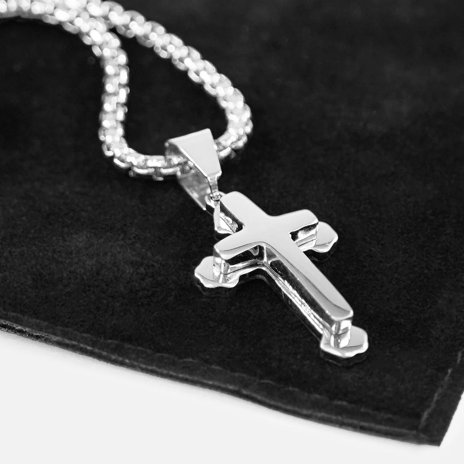 Faith Gothic Cross 1¼" Pendant with Chain Necklace - Stainless Steel - Image 5