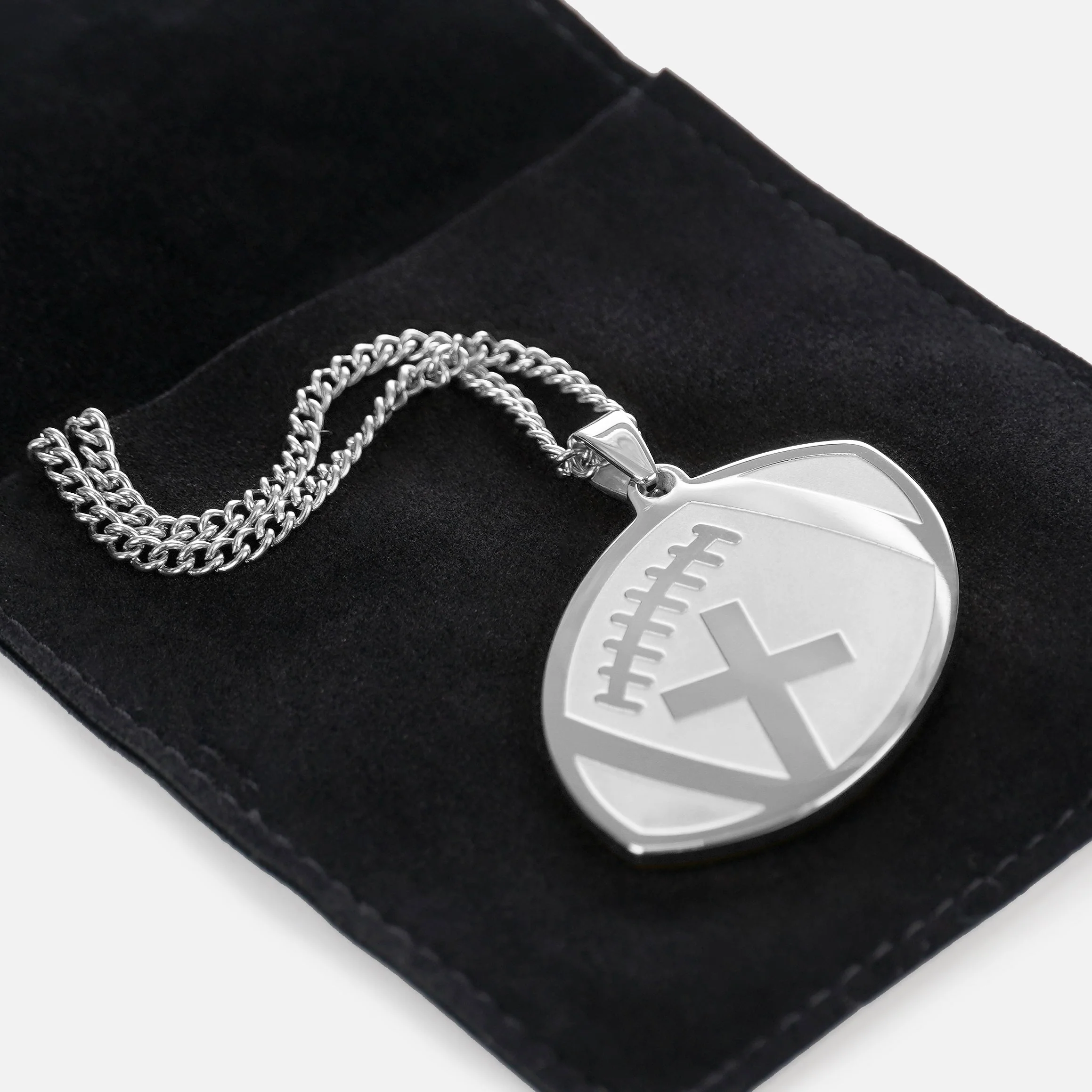 Football Faith Cross Pendant with Chain Kids Necklace - Stainless Steel - Image 3