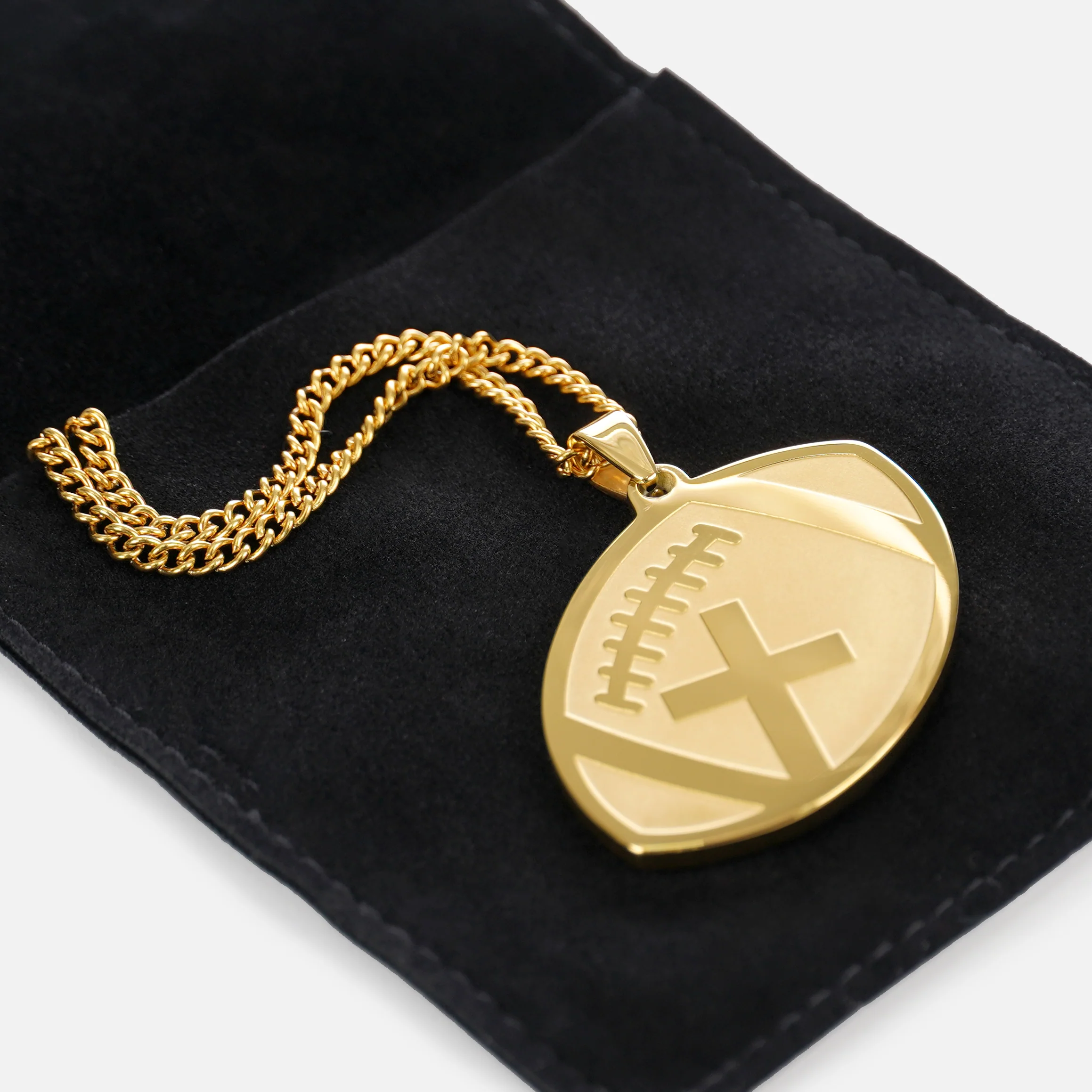 Football Faith Cross Pendant with Chain Necklace - Gold Plated Stainless Steel - Image 4
