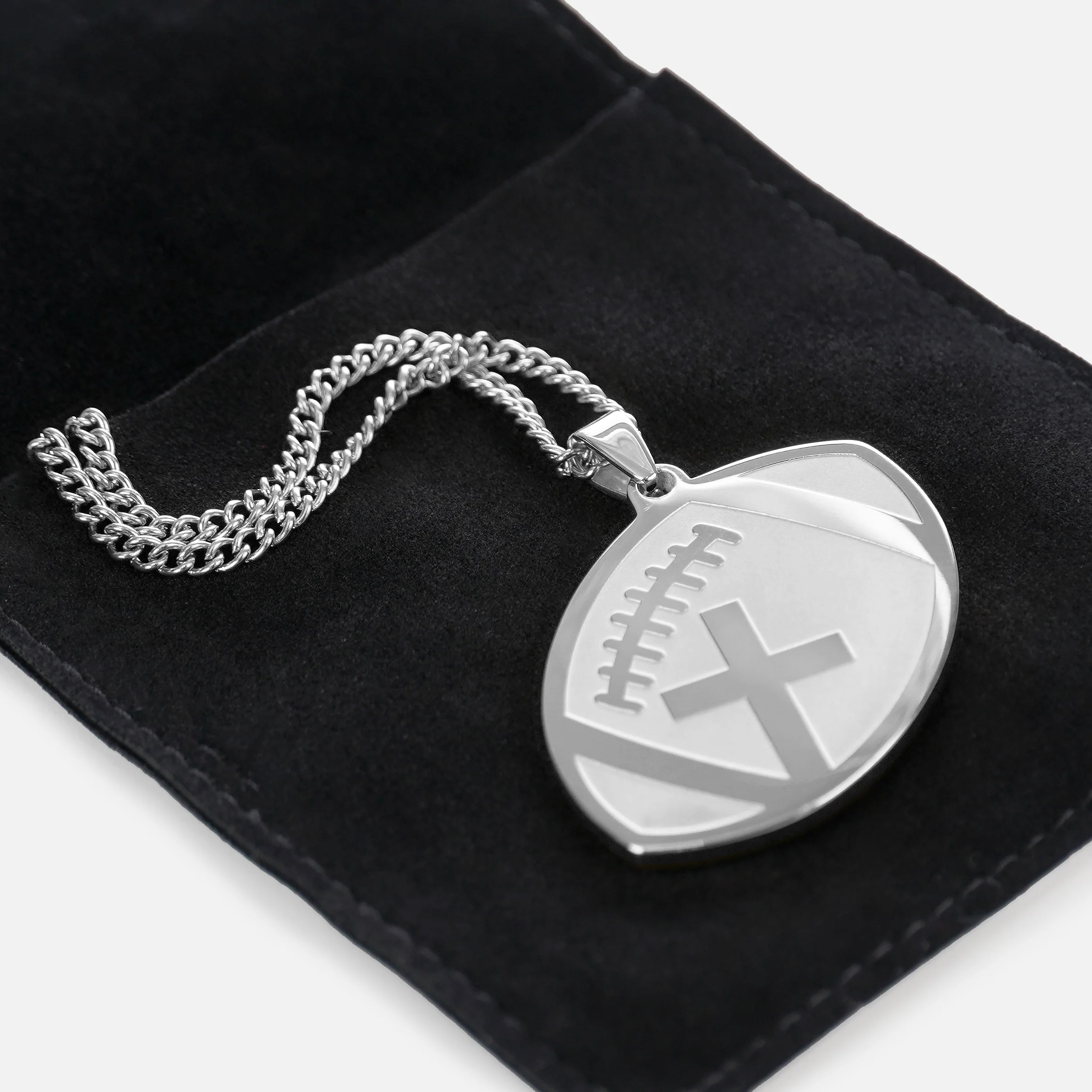Football Faith Cross Pendant with Chain Necklace - Stainless Steel - Image 4