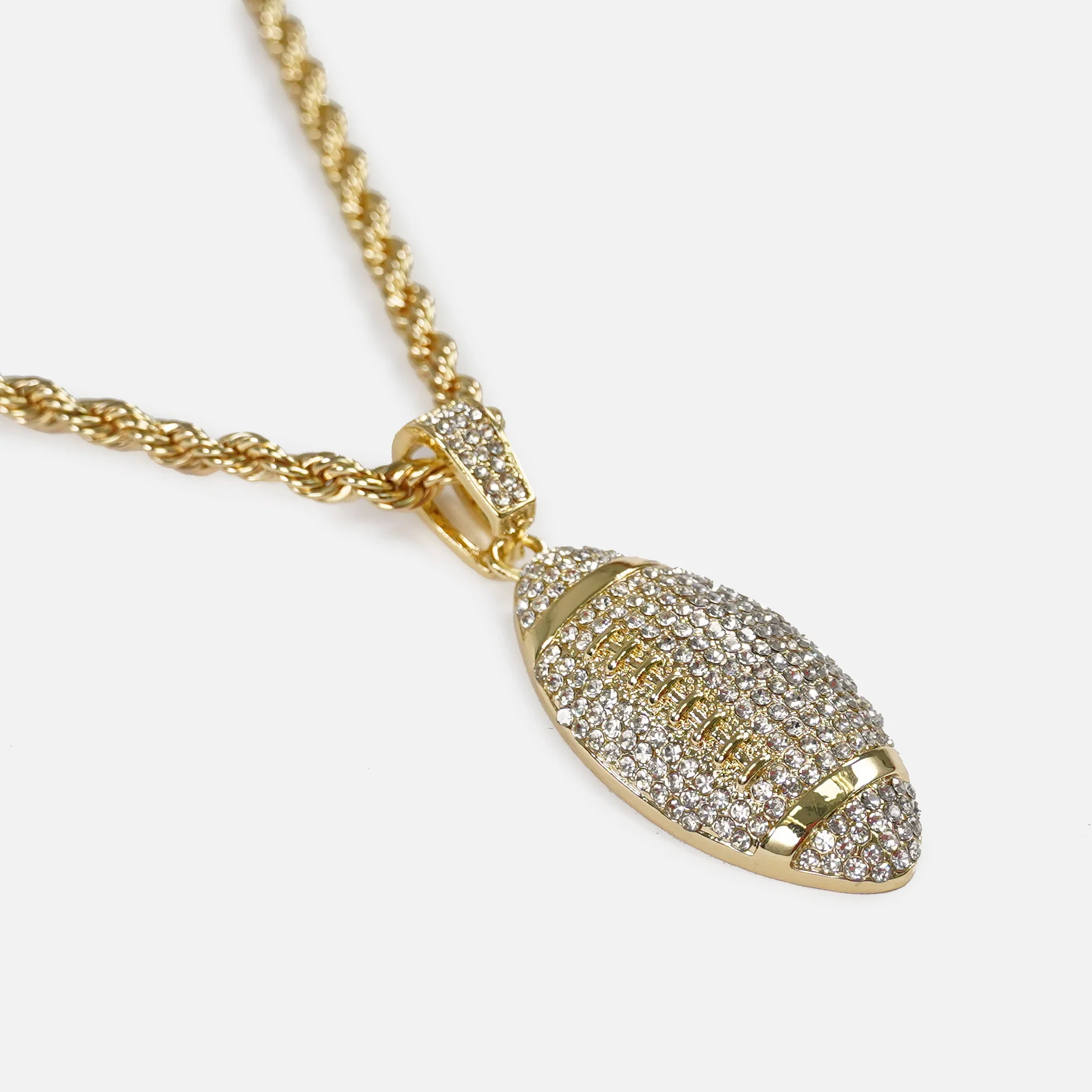 Football 2" Pendant with Chain Necklace - Gold Plated Stainless Steel