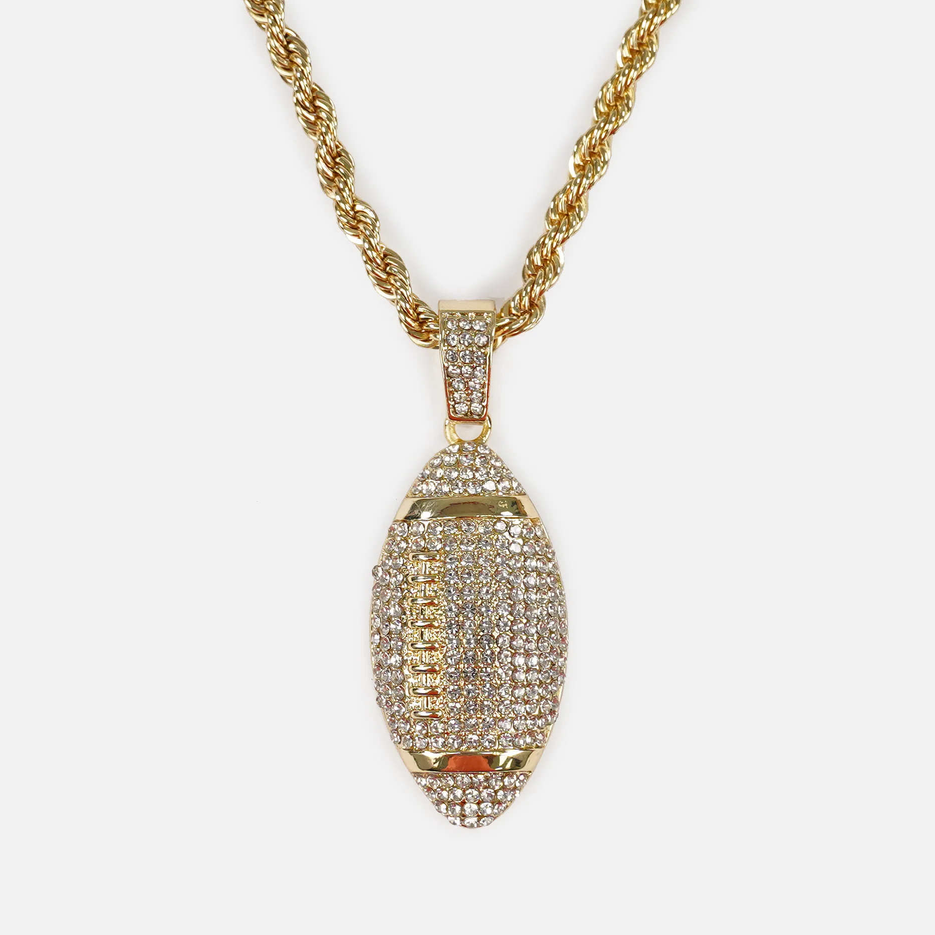 Football 2" Pendant with Chain Necklace - Gold Plated Stainless Steel - Image 2