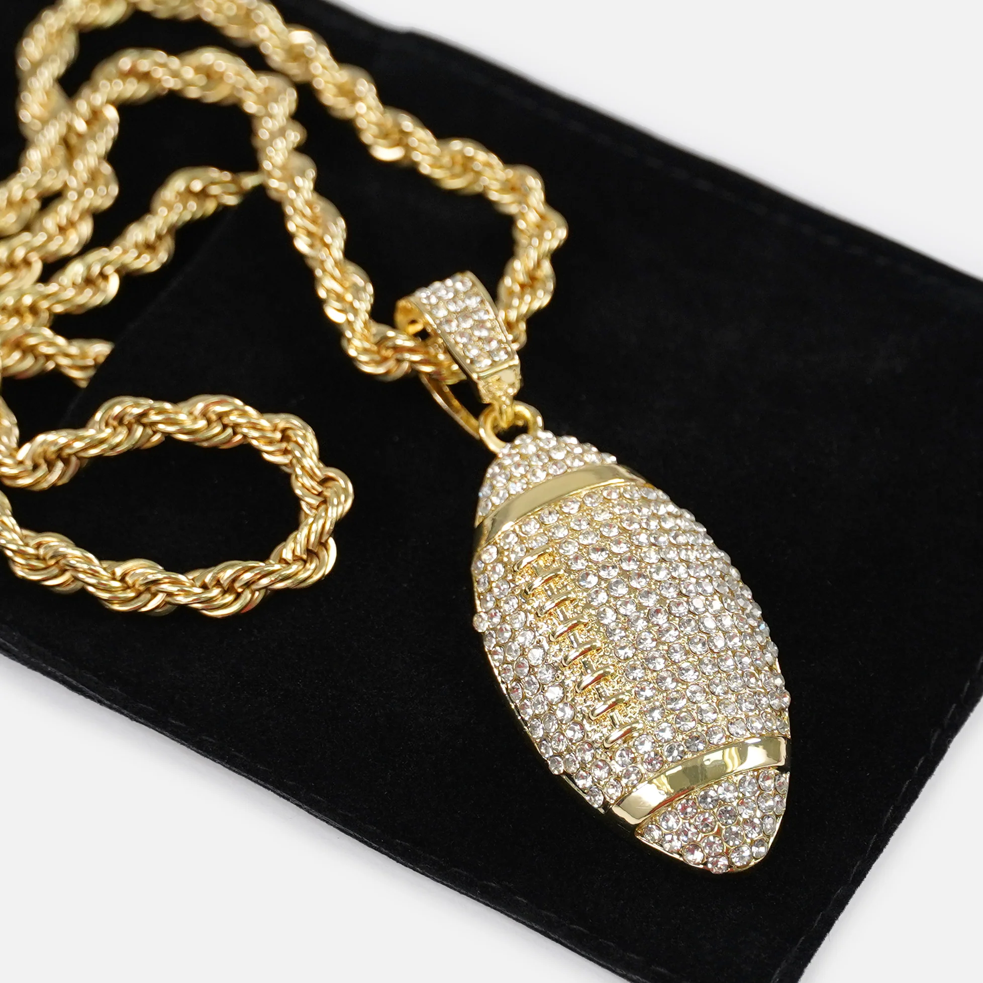Football 2" Pendant with Chain Necklace - Gold Plated Stainless Steel - Image 5