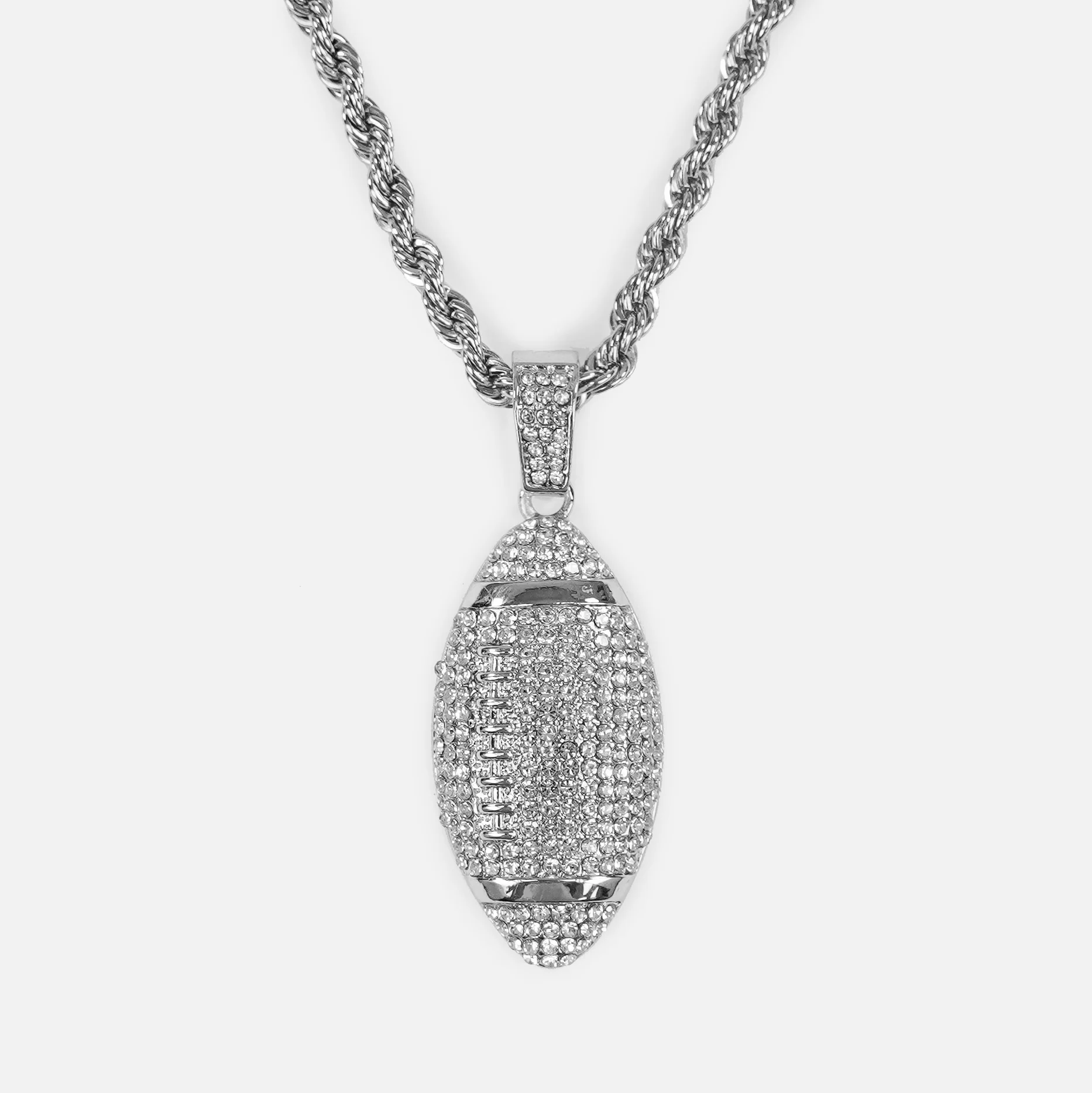 Football 2" Pendant with Chain Necklace - Stainless Steel - Image 2