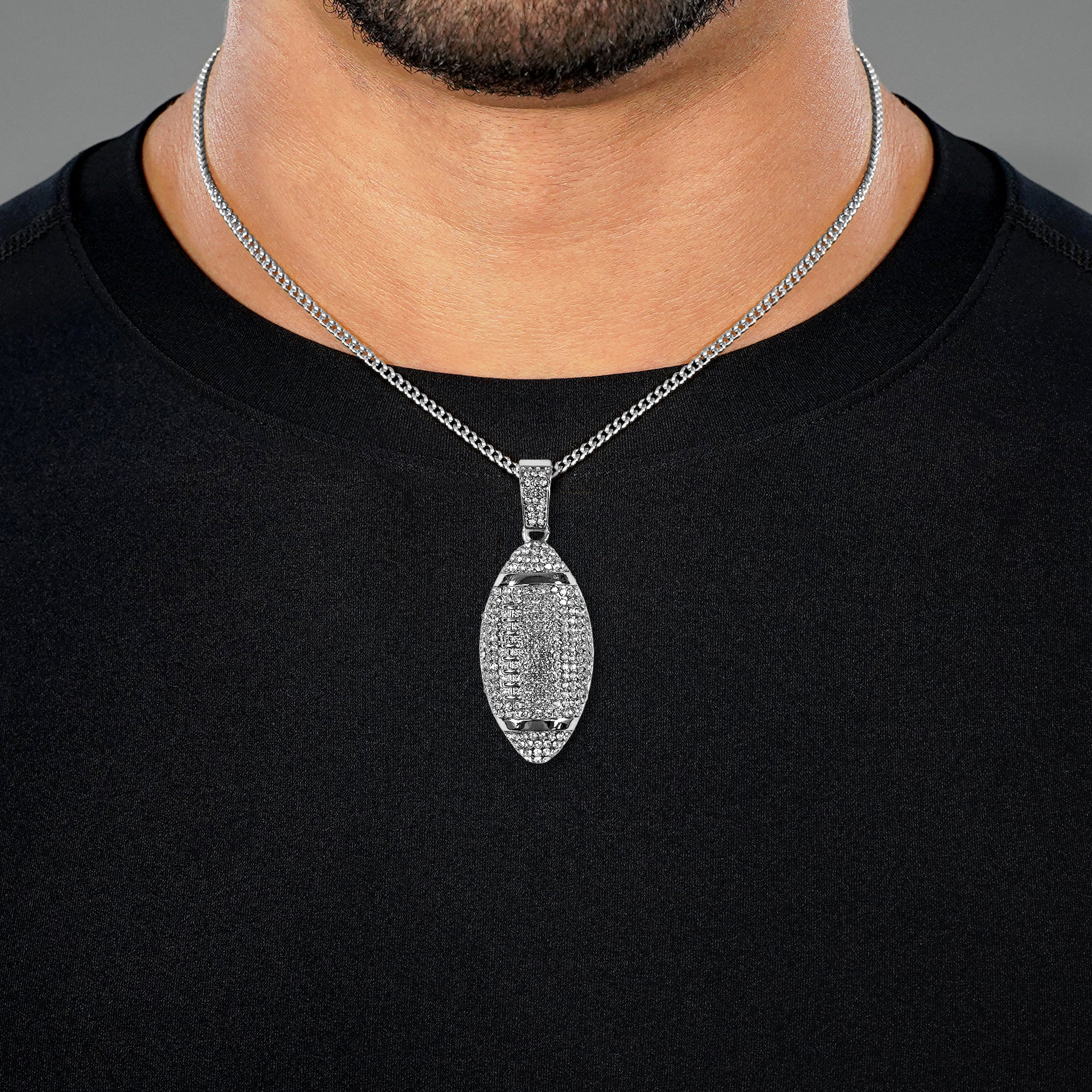 Football 2" Pendant with Chain Necklace - Stainless Steel - Image 3
